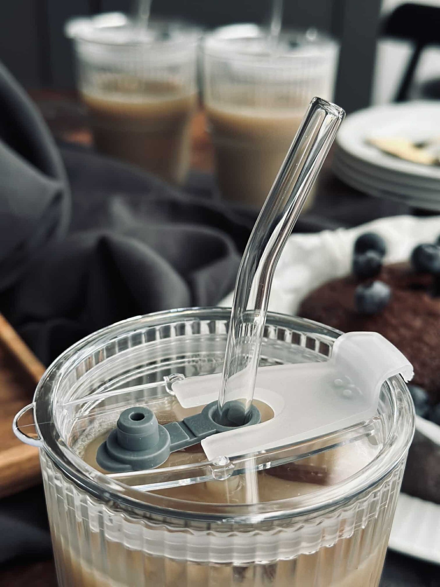 Latteglas med lock och sugrör - 6 st