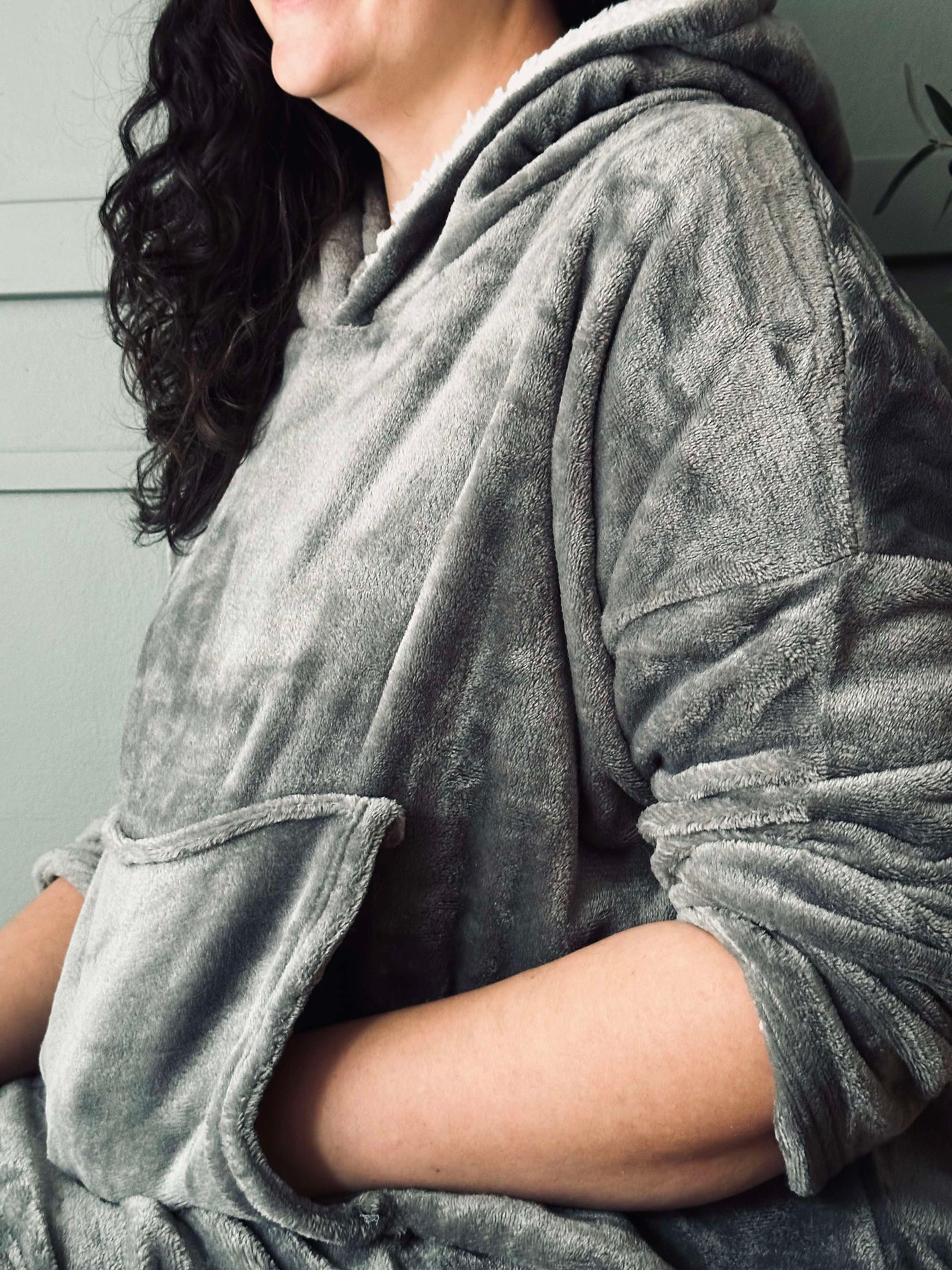 Hoodie Fleece Grå - Oversize