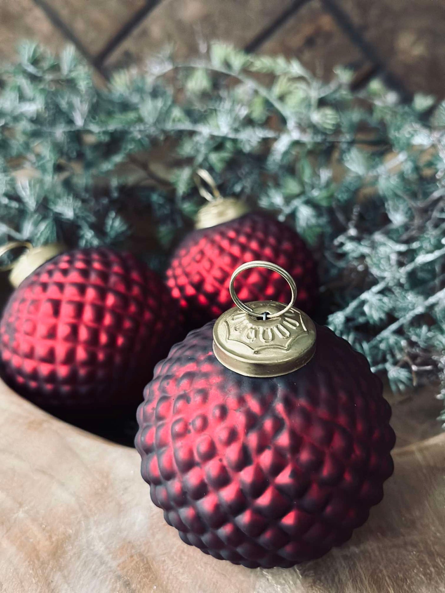 Julkulor i glas Röd - Paket med 3 st