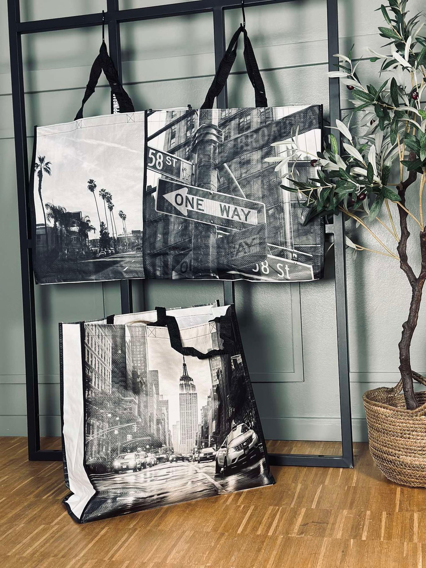 Shopper med motiv - grå mix