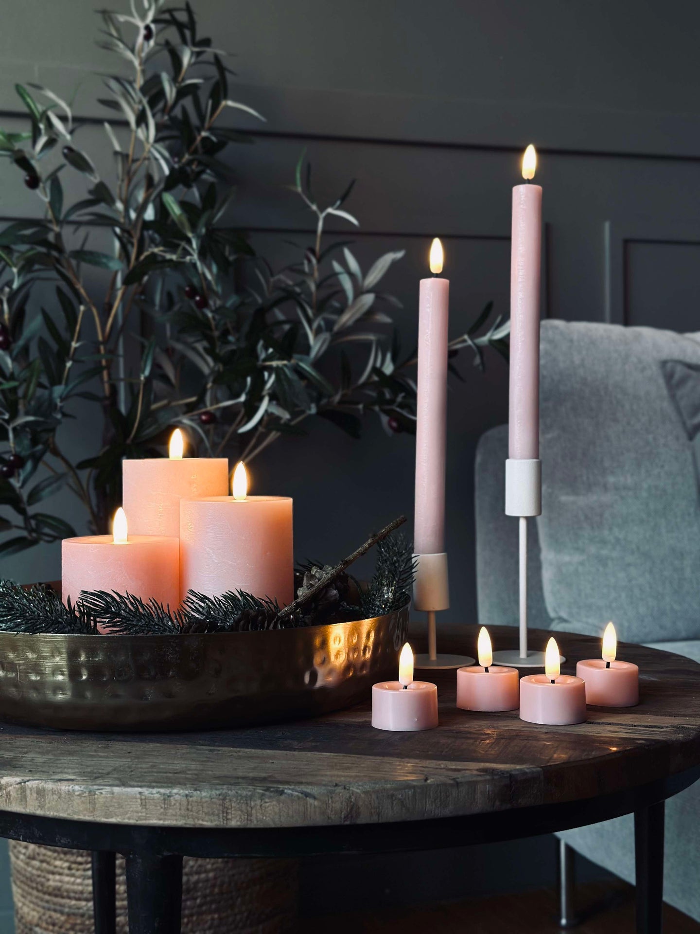 LED-ljuspaket med 9 LED-ljus - Rosa