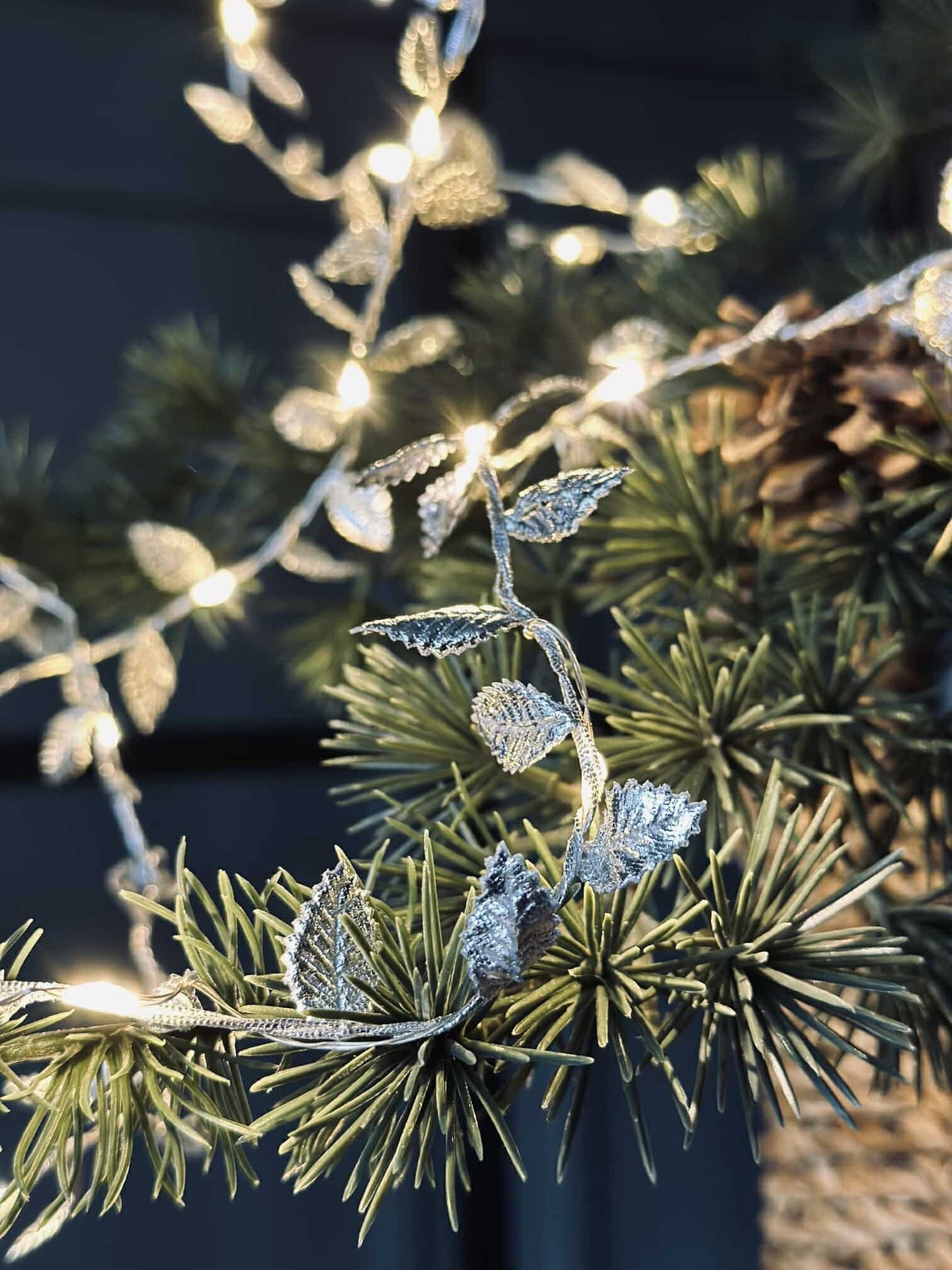 Ljusslinga med blad - Silver
