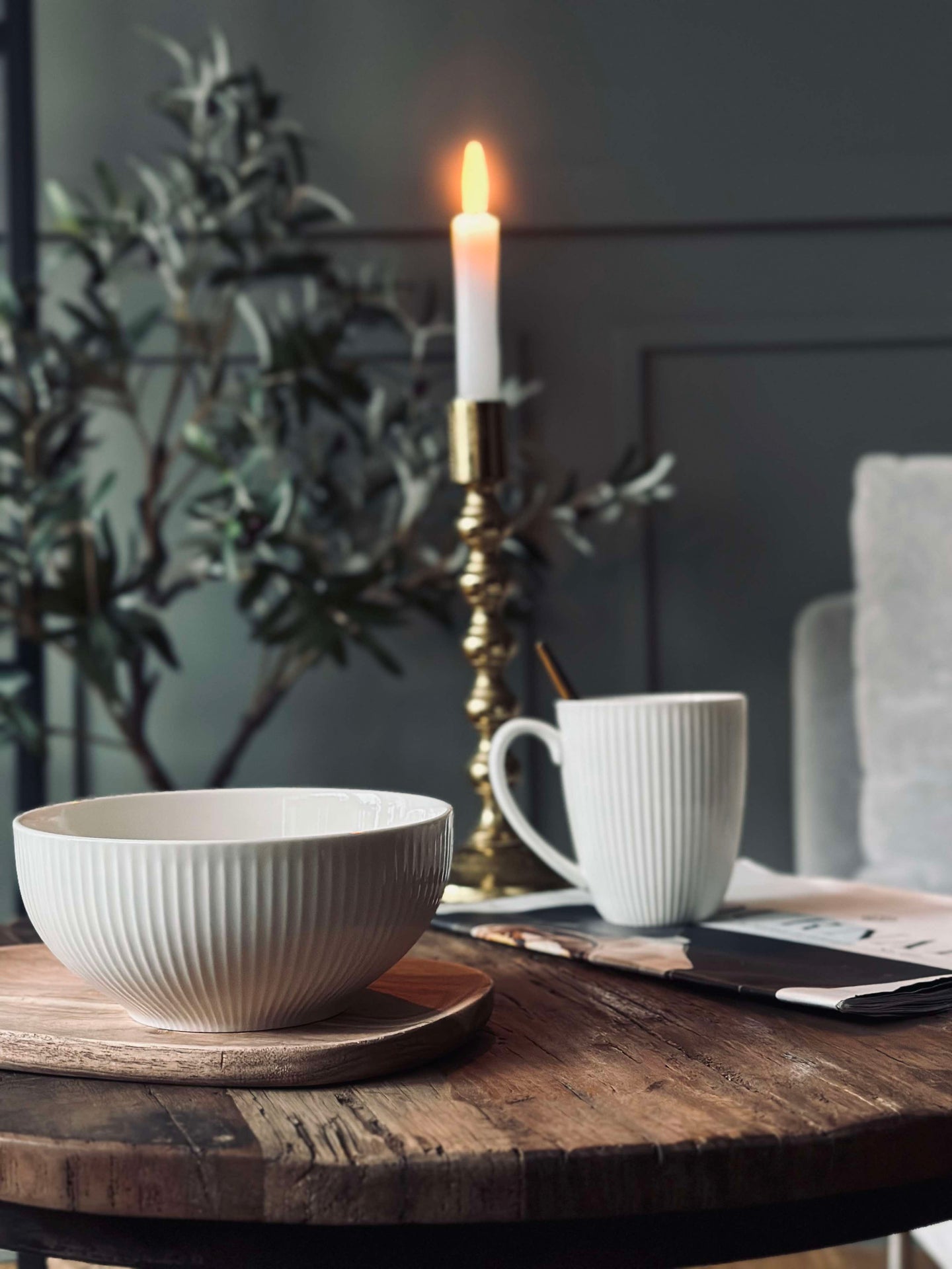 Räfflad Skål - Porslin