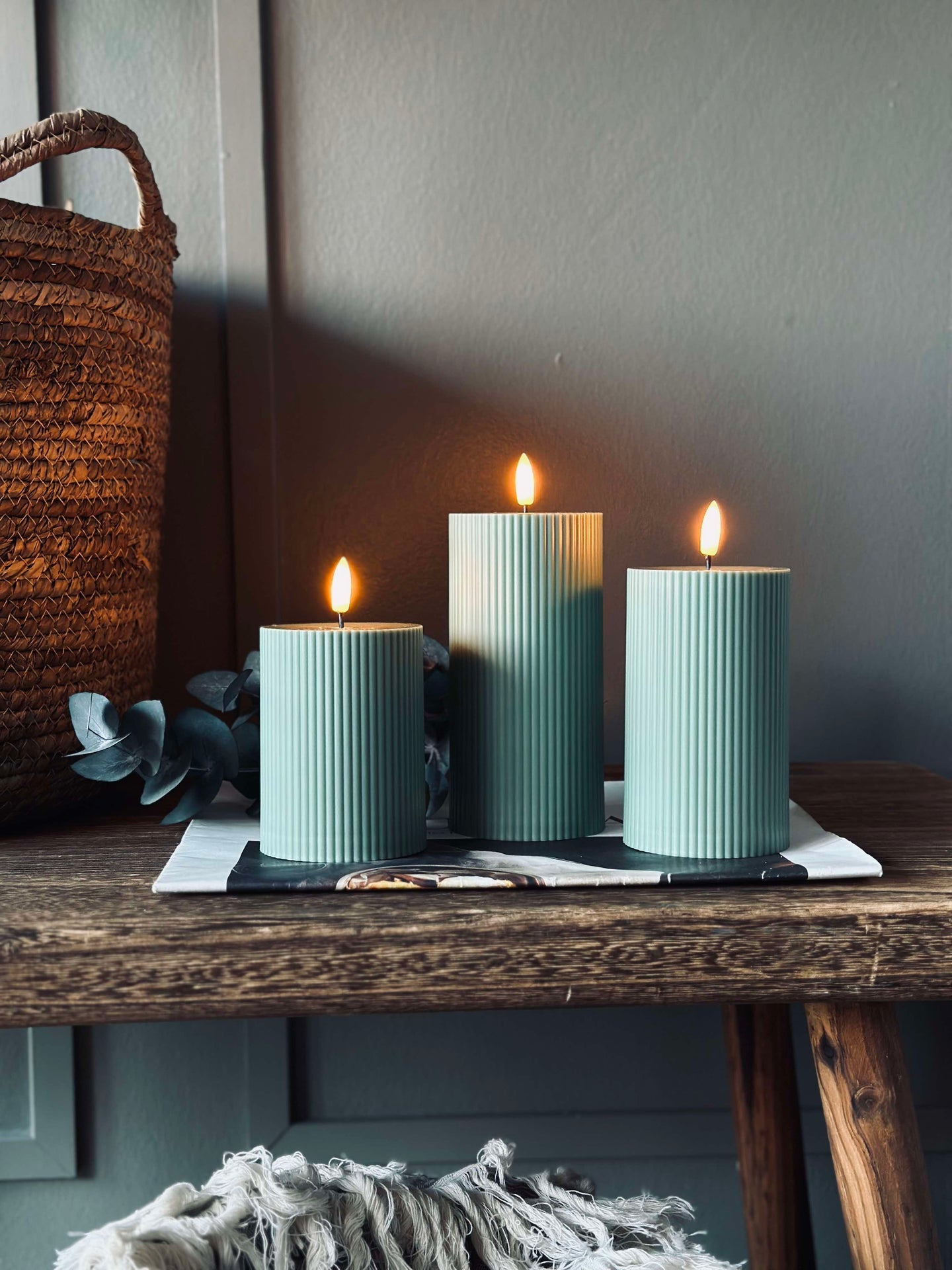 LED utomhus Blockljus med räfflor - Set om 3 st - Grön – VIAMAJA.SE