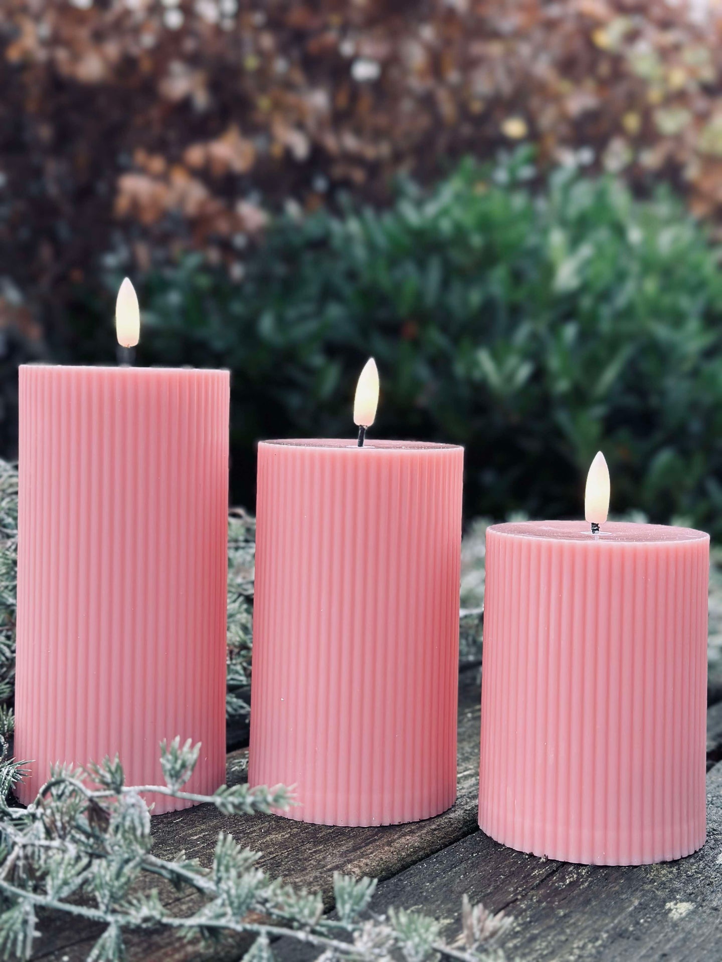 LED utomhus Blockljus med rillor - Set om 3 st - Rosa