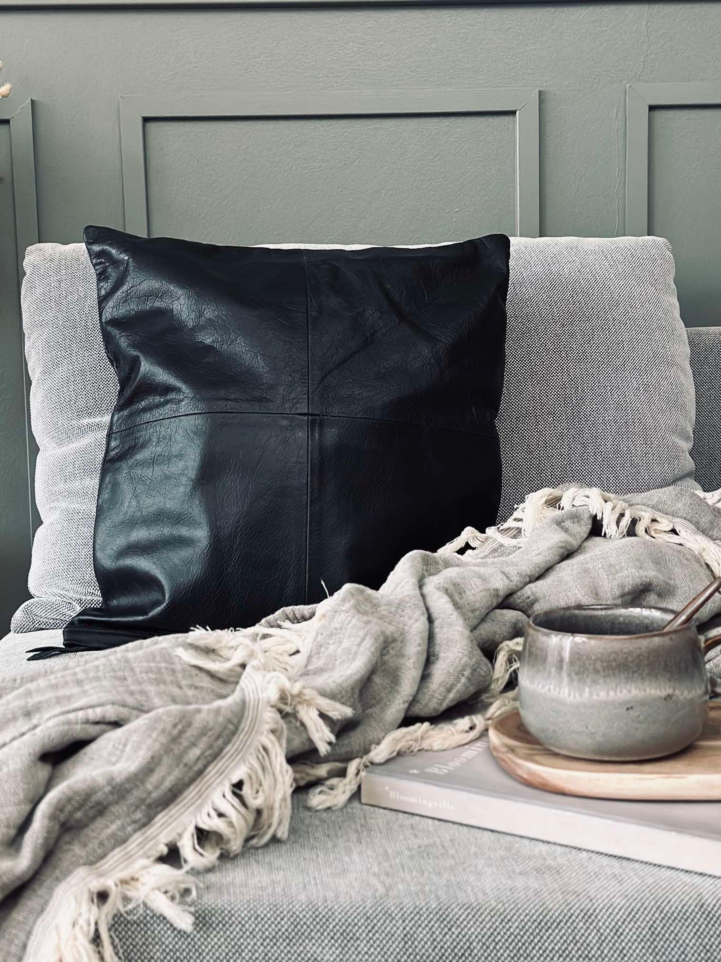 Kuddfodral Läder - Svart 45x45