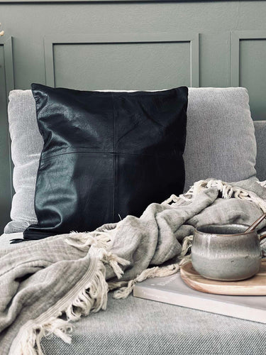 Kuddfodral Läder - Svart 45x45