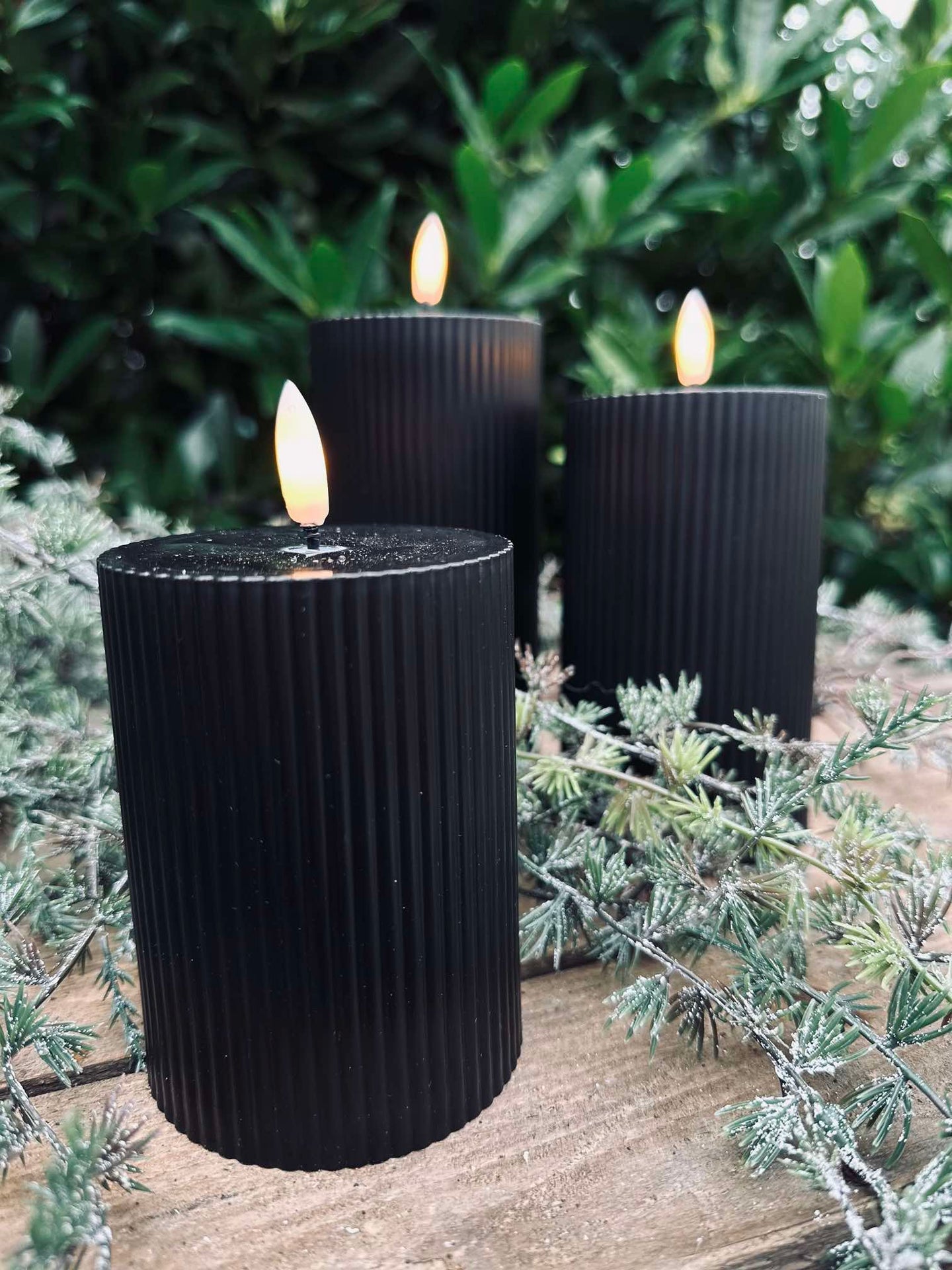 LED utomhus Blockljus med rillor - Set av 3 st - Svart
