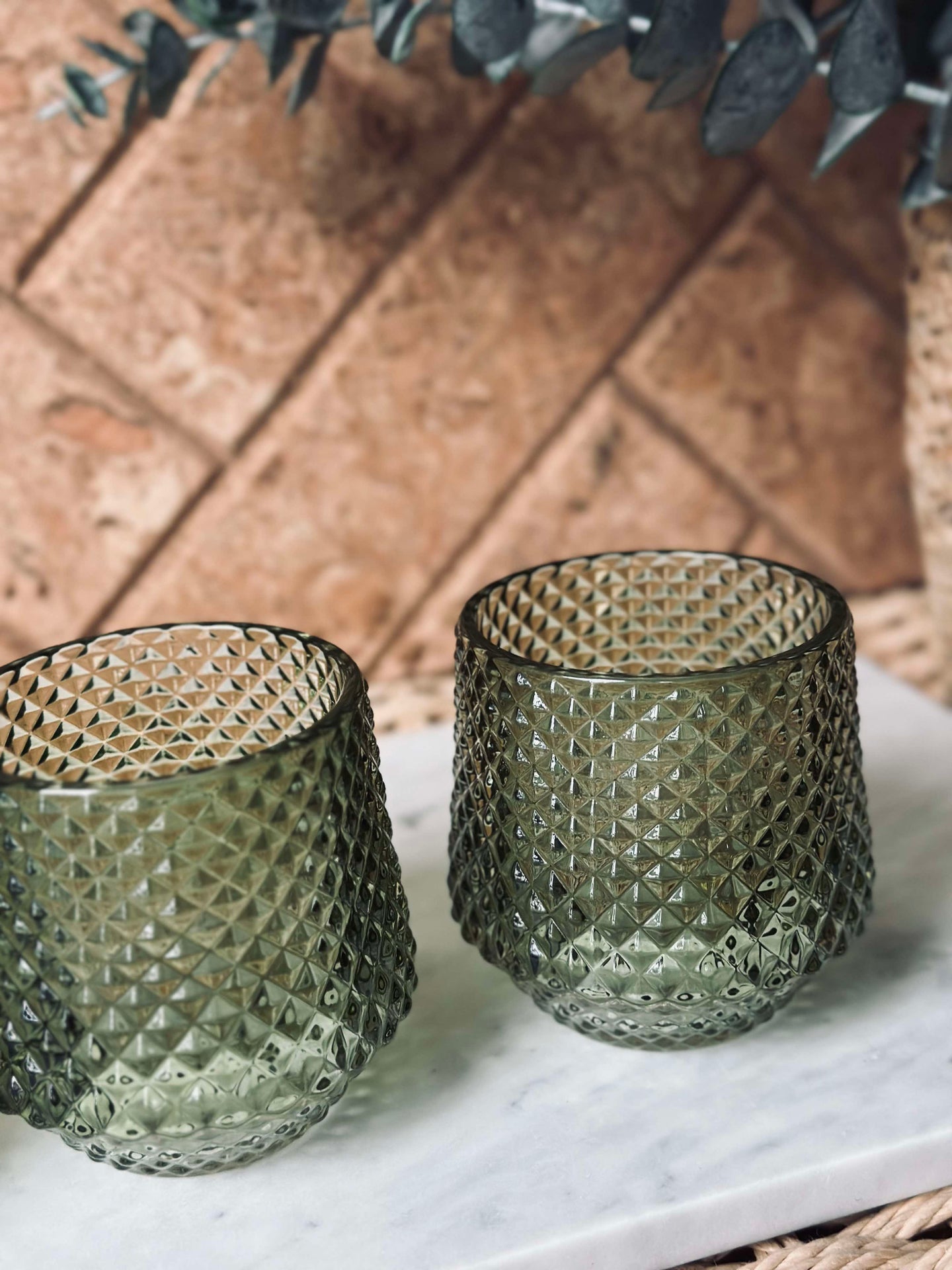 Ljusstakar i glas Grön - Set om 3 st.