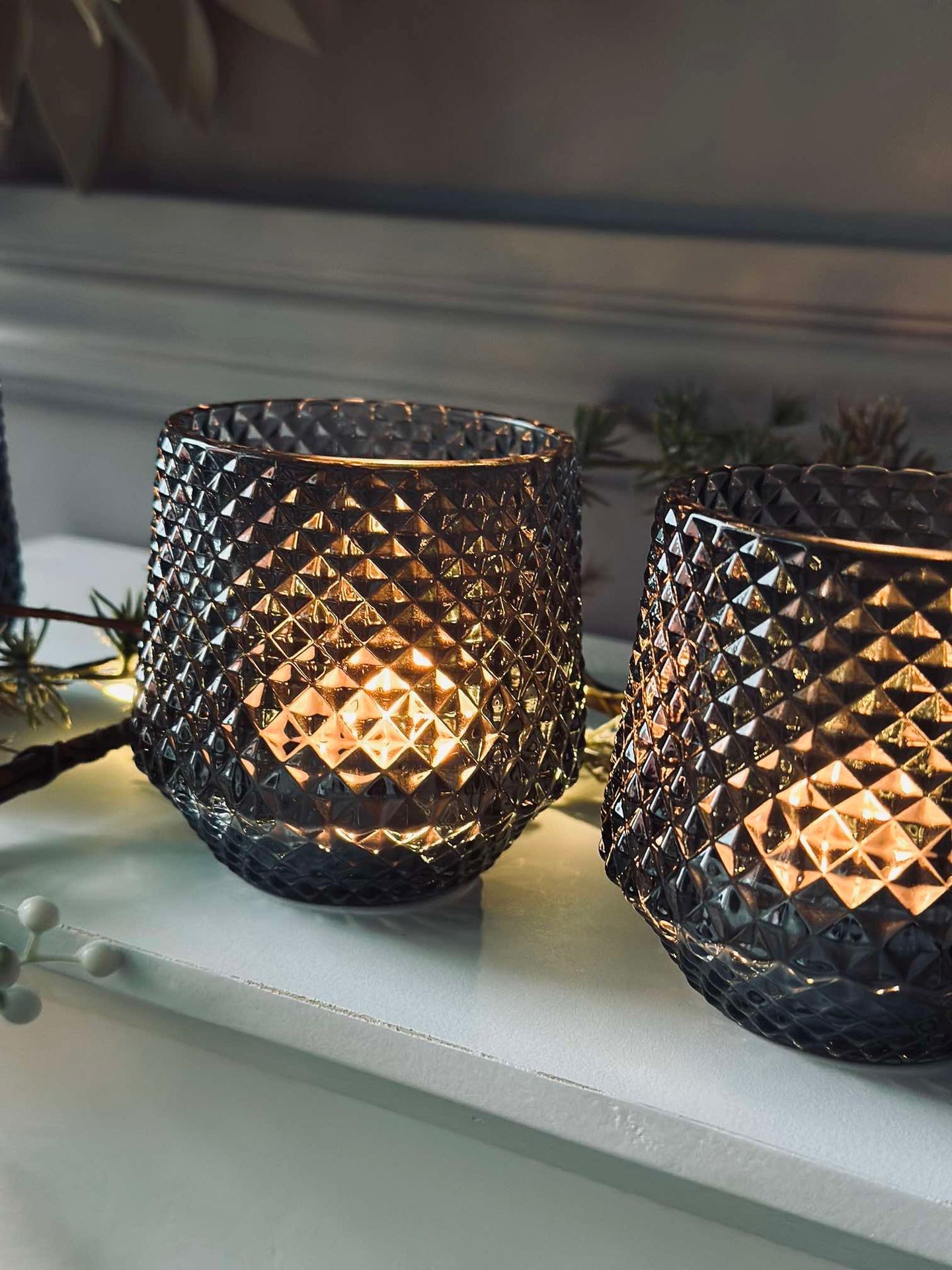 Ljusstakar i glas Grå - Set om 3 st.