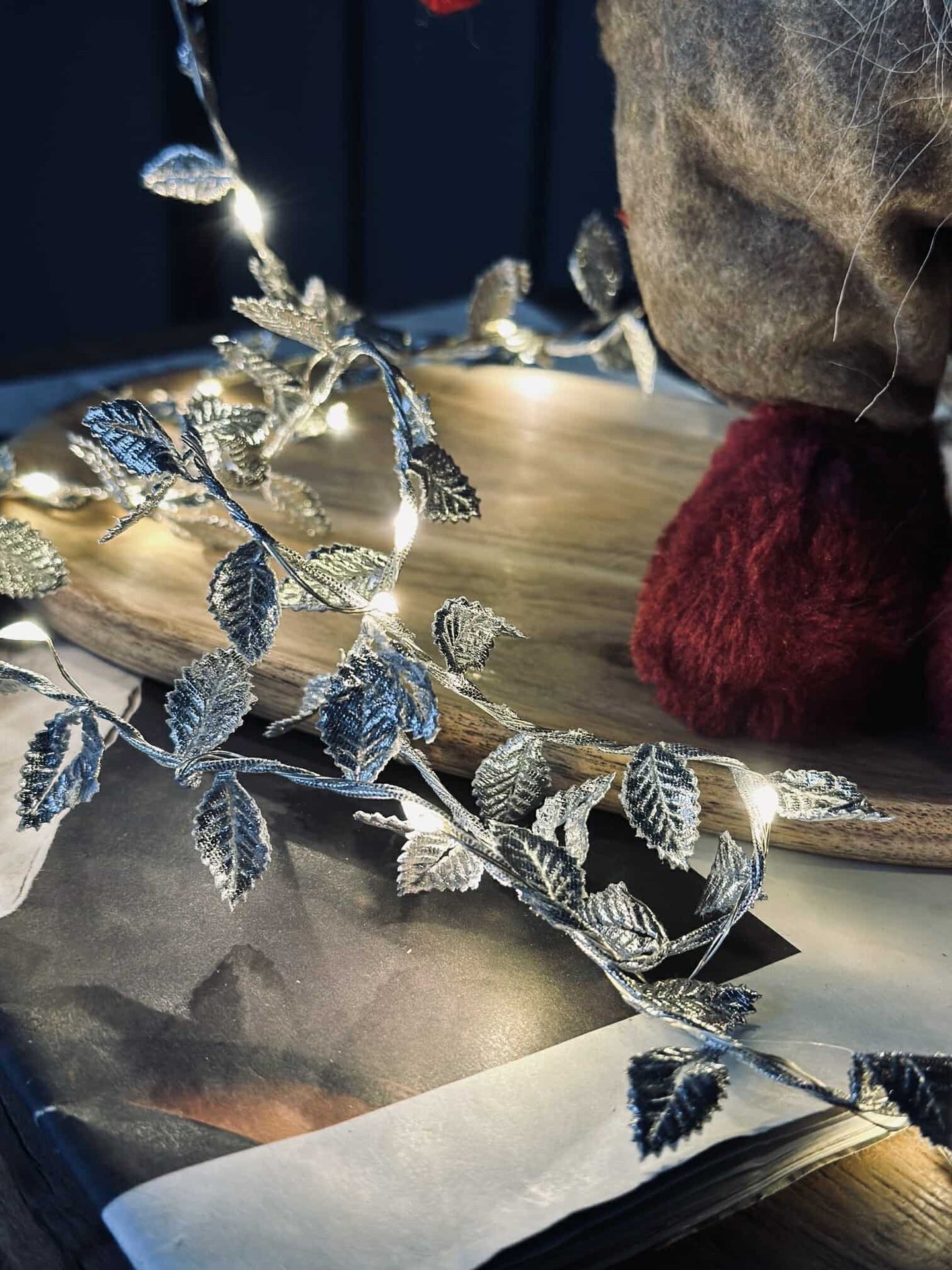 Ljusslinga med blad - Silver