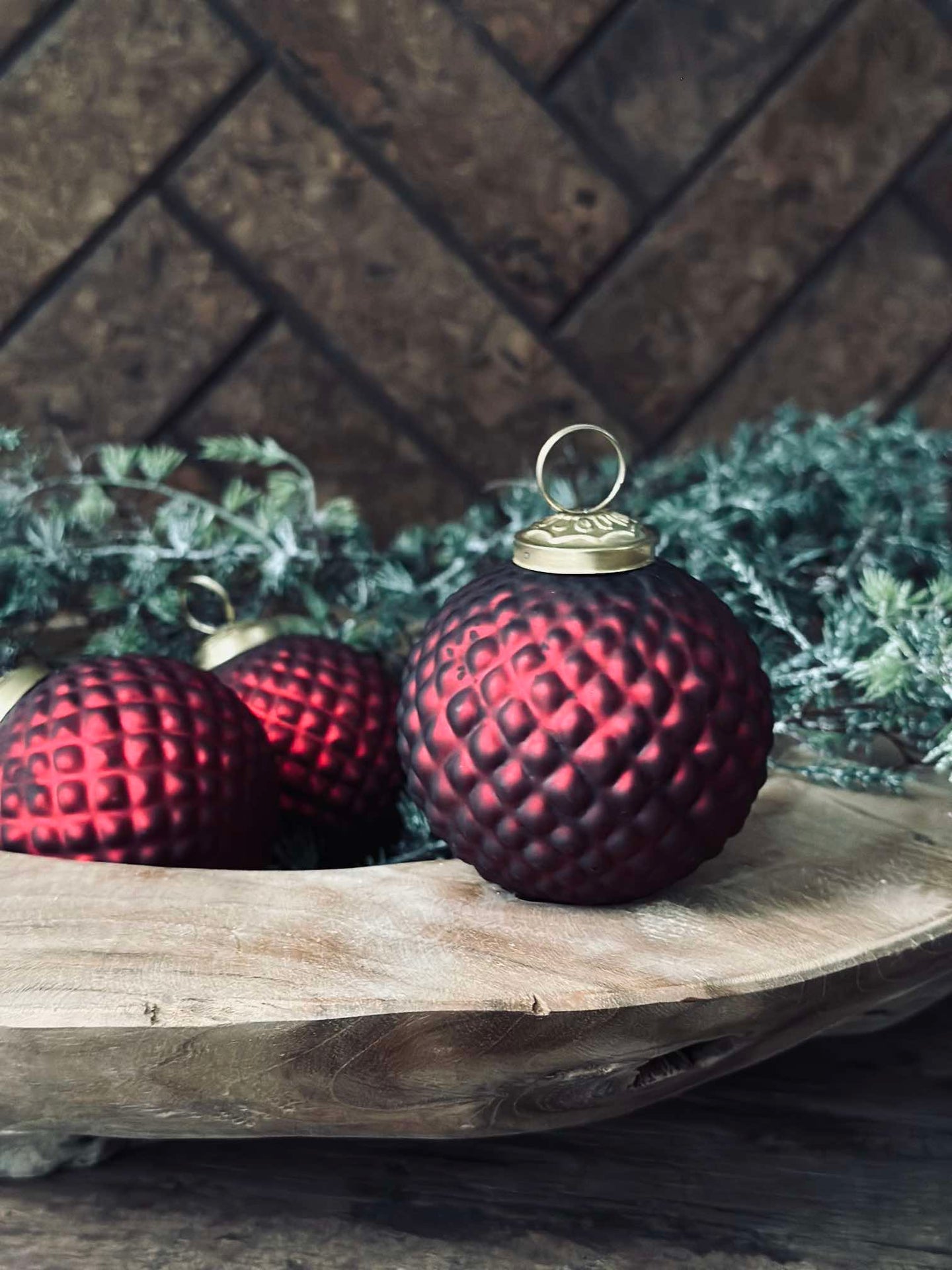 Julkulor i glas Röd - Paket med 3 st