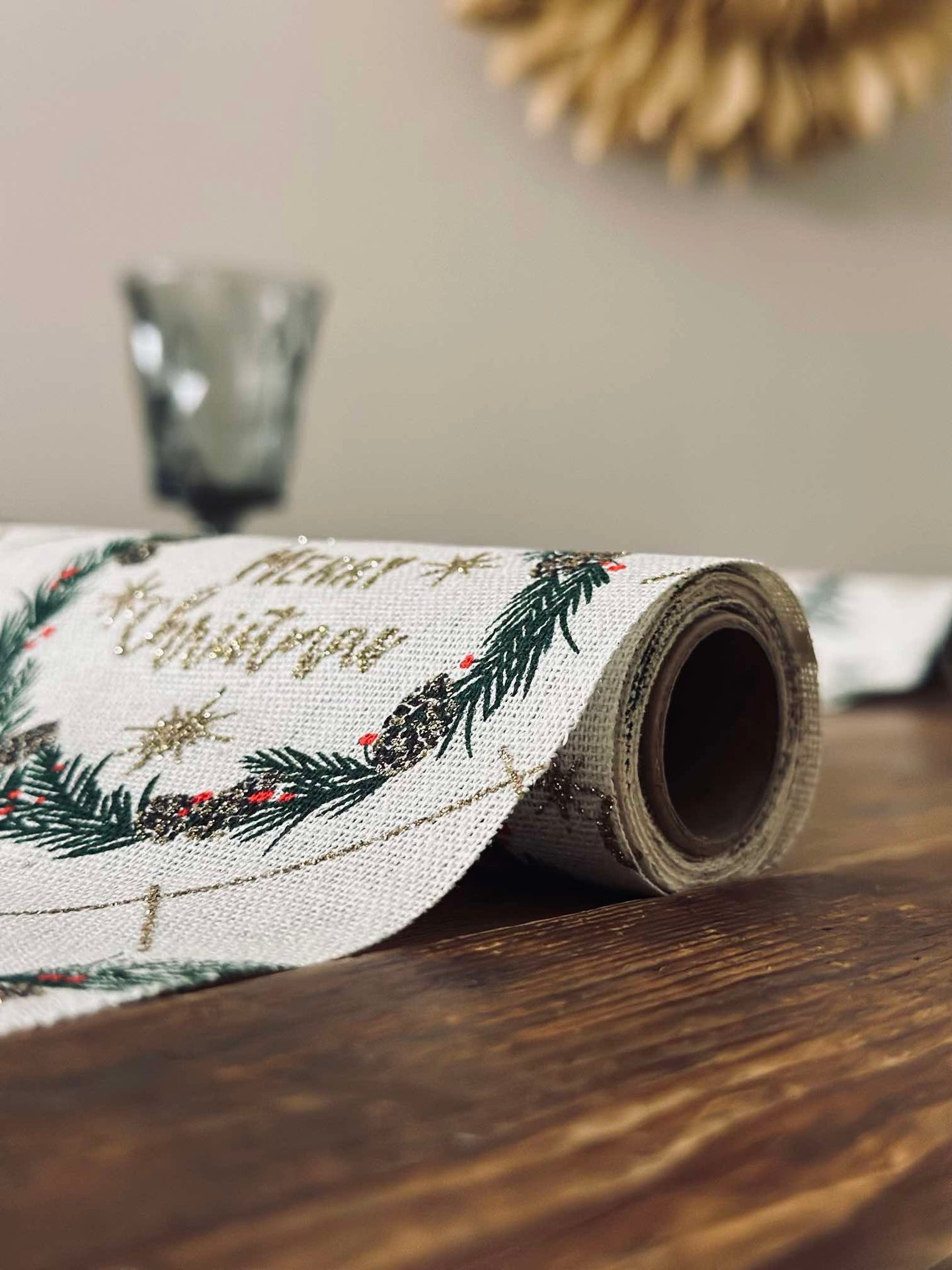 Bordslöpare med julkrans - 2 meter