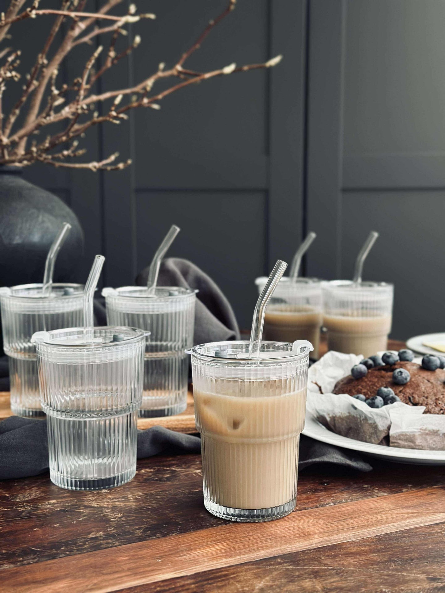 Latteglas med lock och sugrör - 6 st