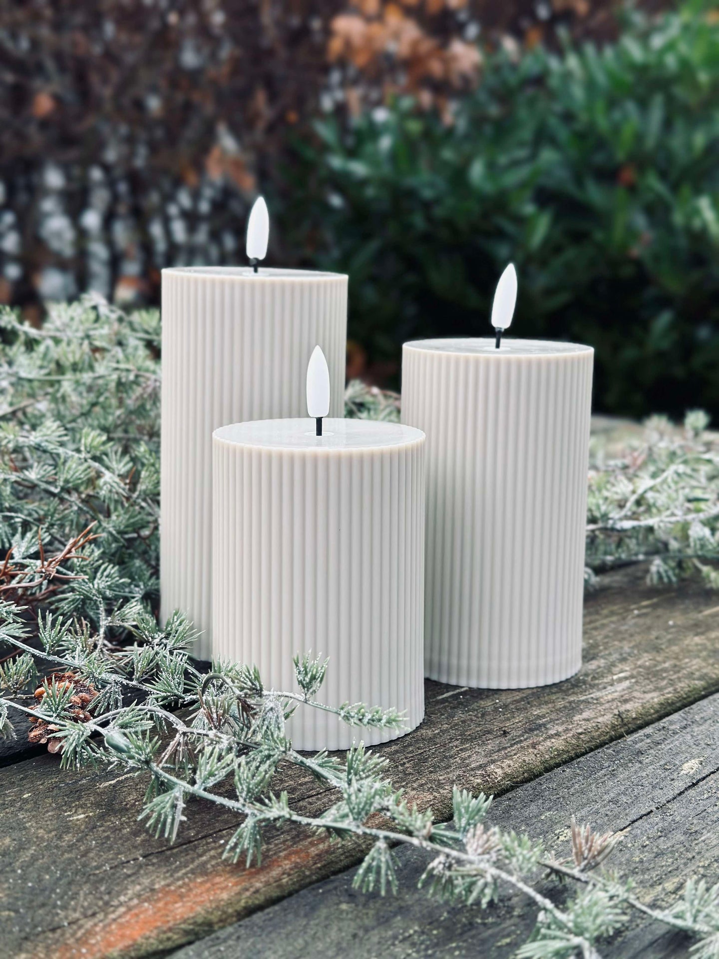 LED utomhusblockljus med räfflor - Set om 3 st - Sand