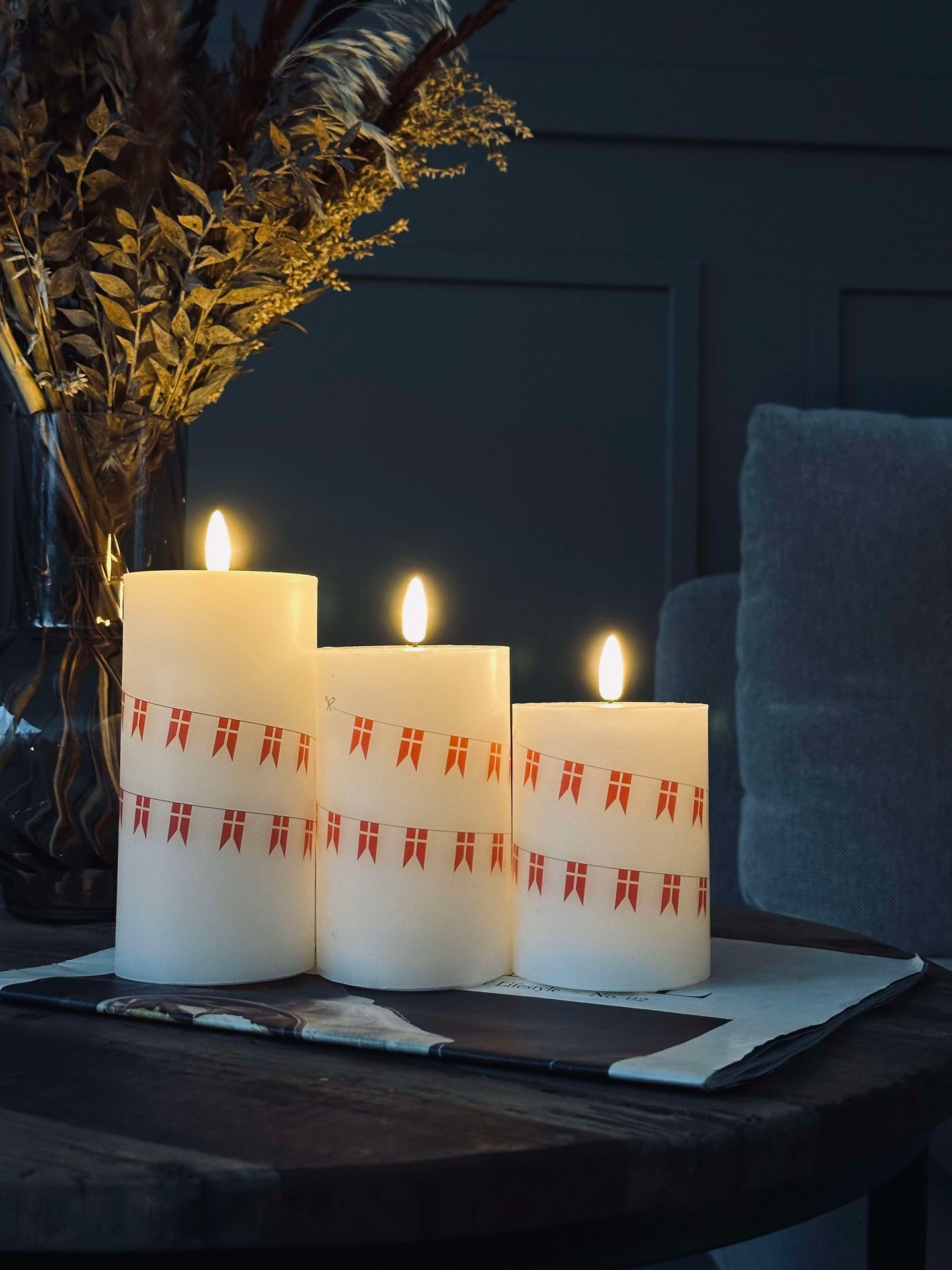 LED blockljus med flagga – Set med 3 st och fjärrkontroll
