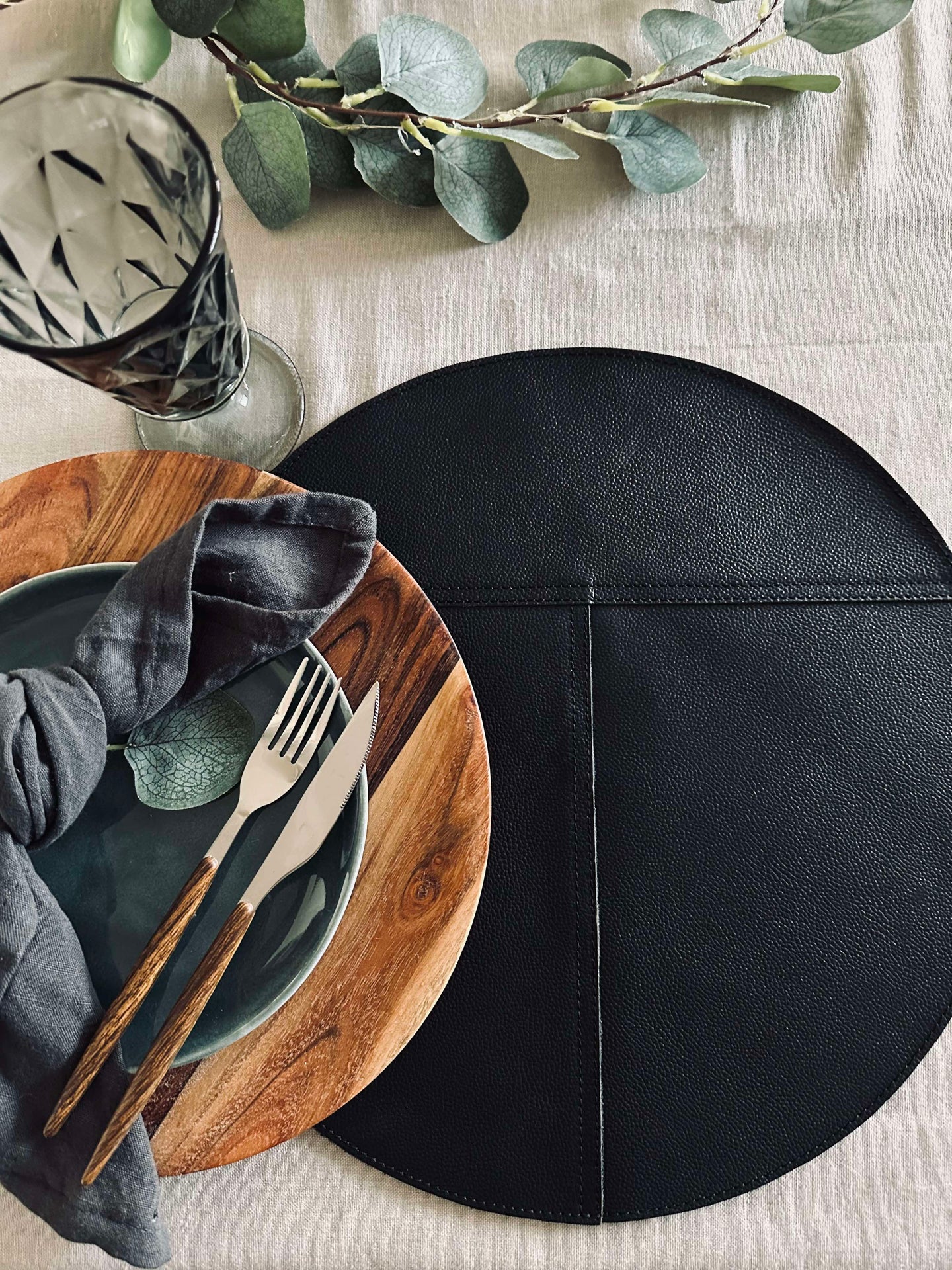 Bordstablett läder - Svart dia 38