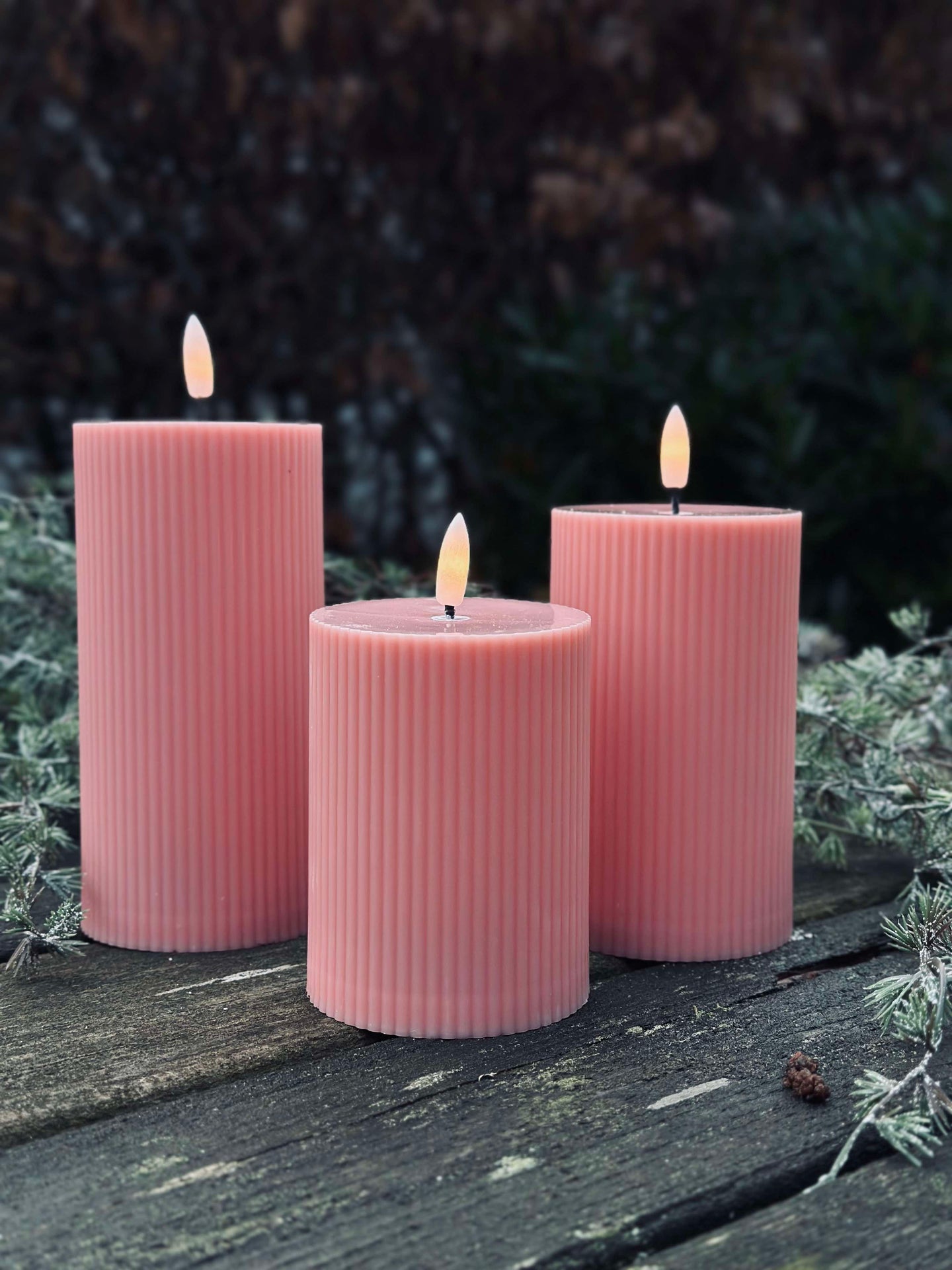 LED utomhus Blockljus med rillor - Set om 3 st - Rosa