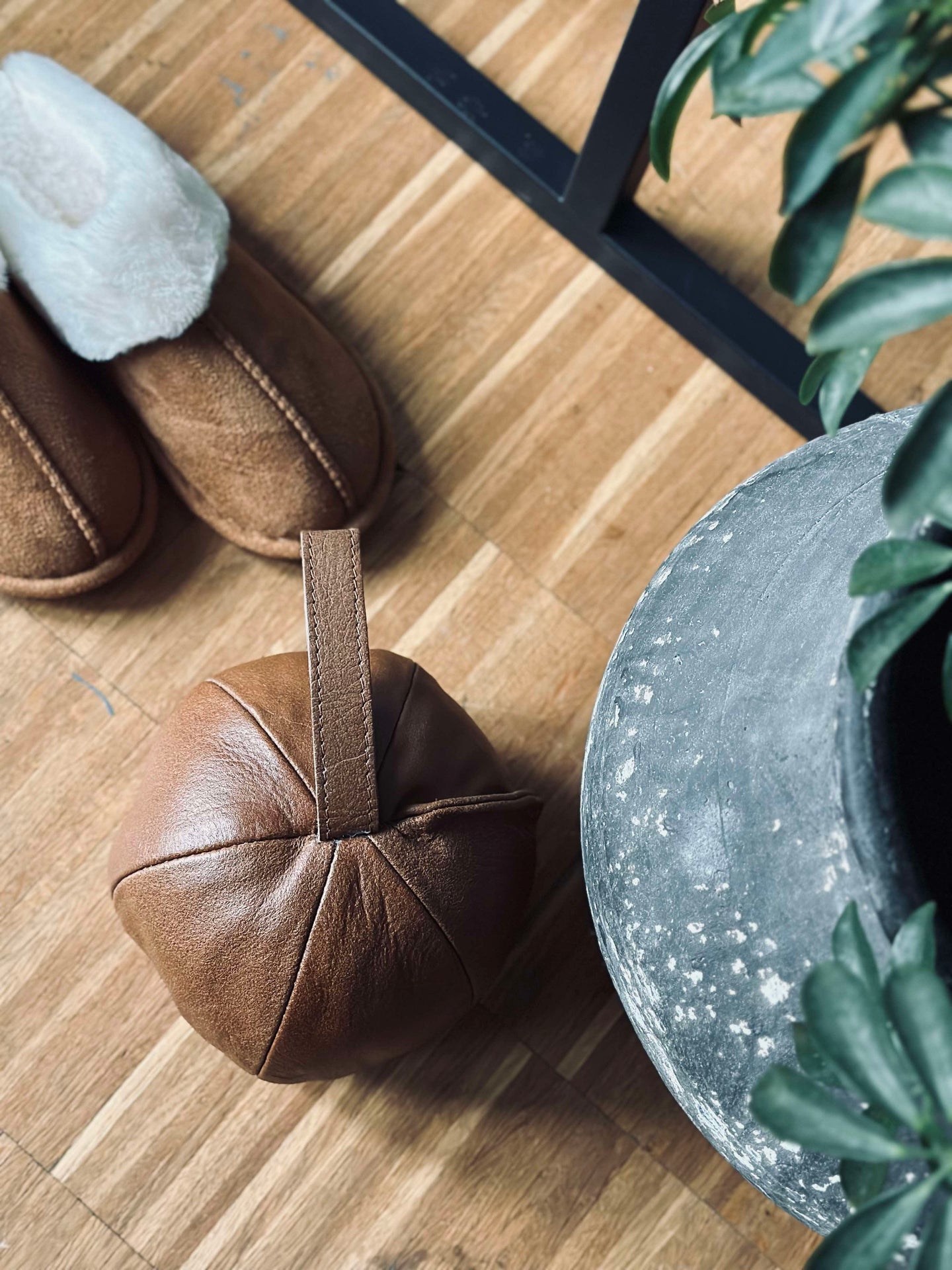 Dörrstopp i läder - Cognac