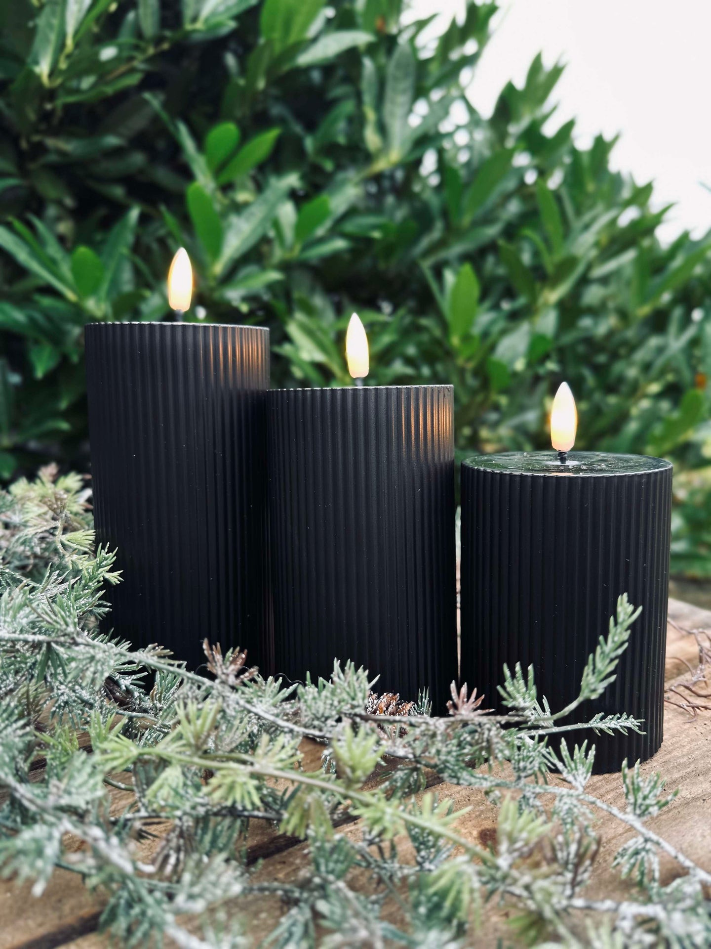 LED utomhus Blockljus med rillor - Set av 3 st - Svart