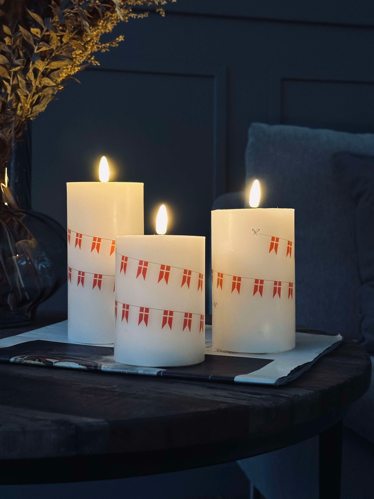 LED blockljus med flagga – Set med 3 st och fjärrkontroll