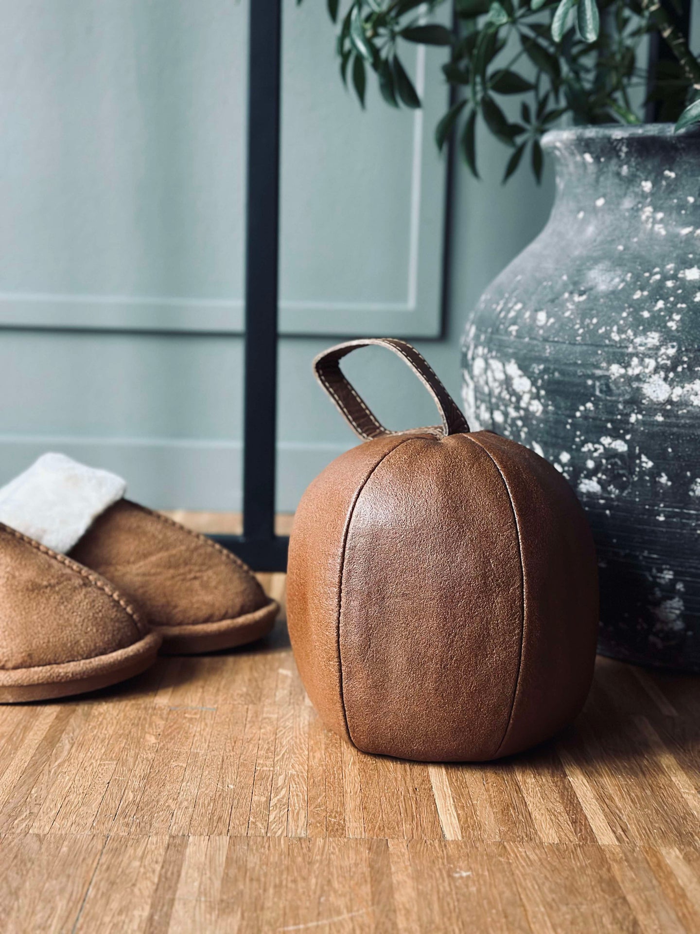 Dörrstopp i läder - Cognac