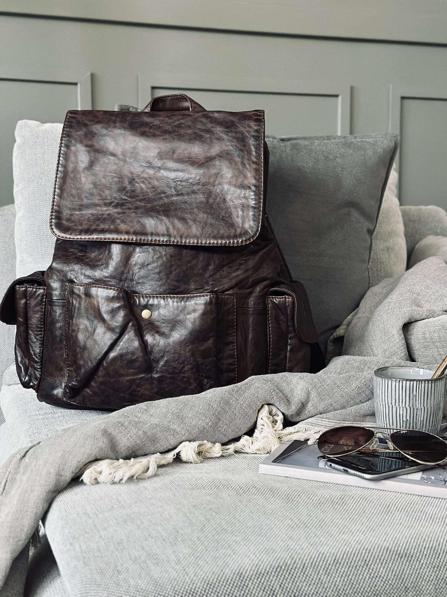 Ryggsäck cool design – Mjukt lammskinn brun