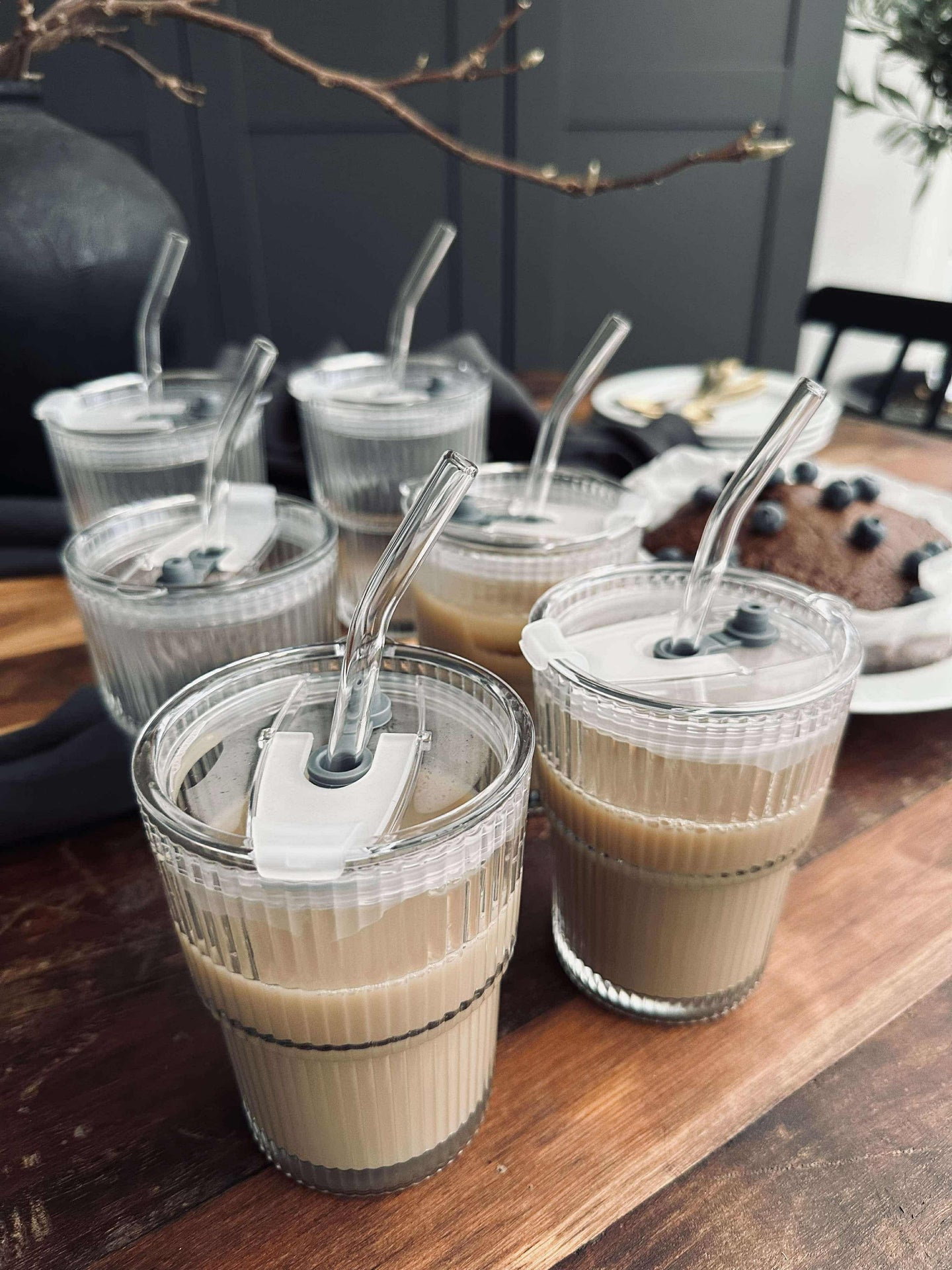 Latteglas med lock och sugrör - 6 st