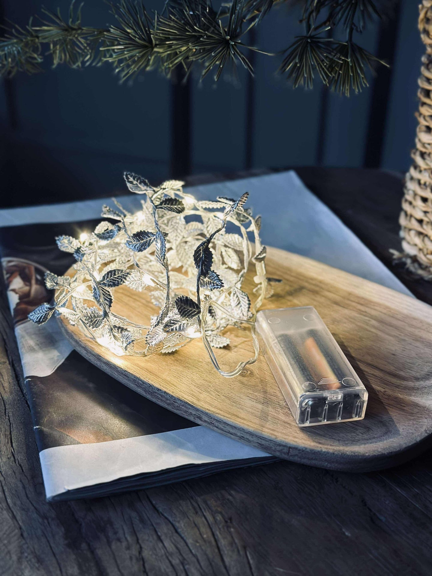 Ljusslinga med blad - Silver