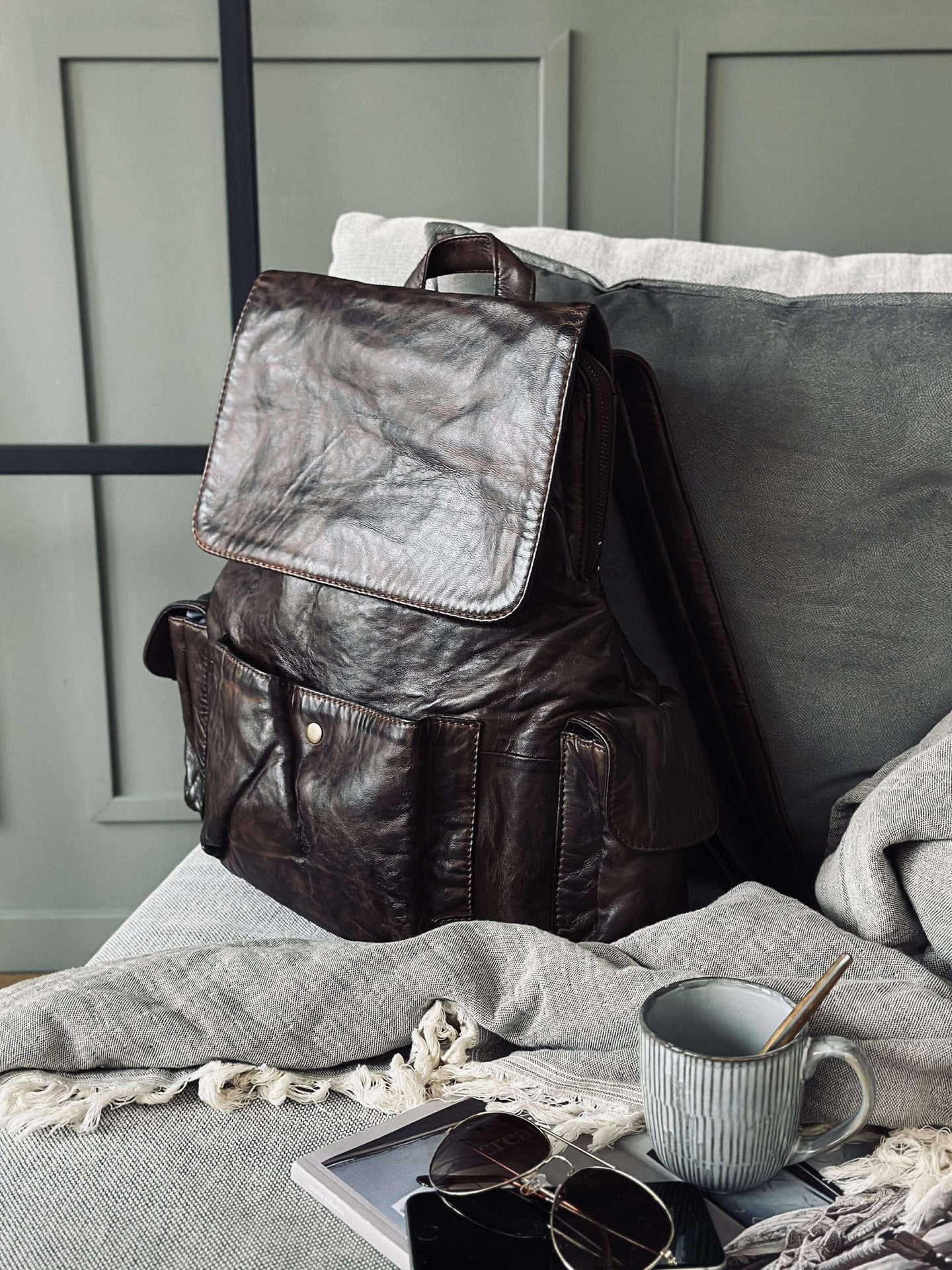 Ryggsäck cool design – Mjukt lammskinn brun