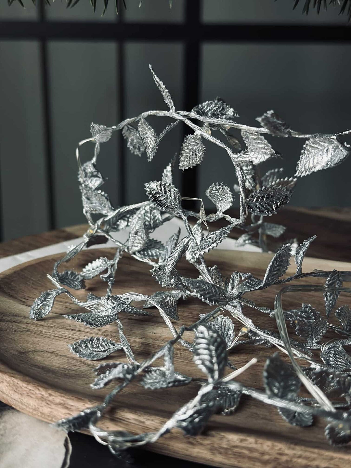 Ljusslinga med blad - Silver