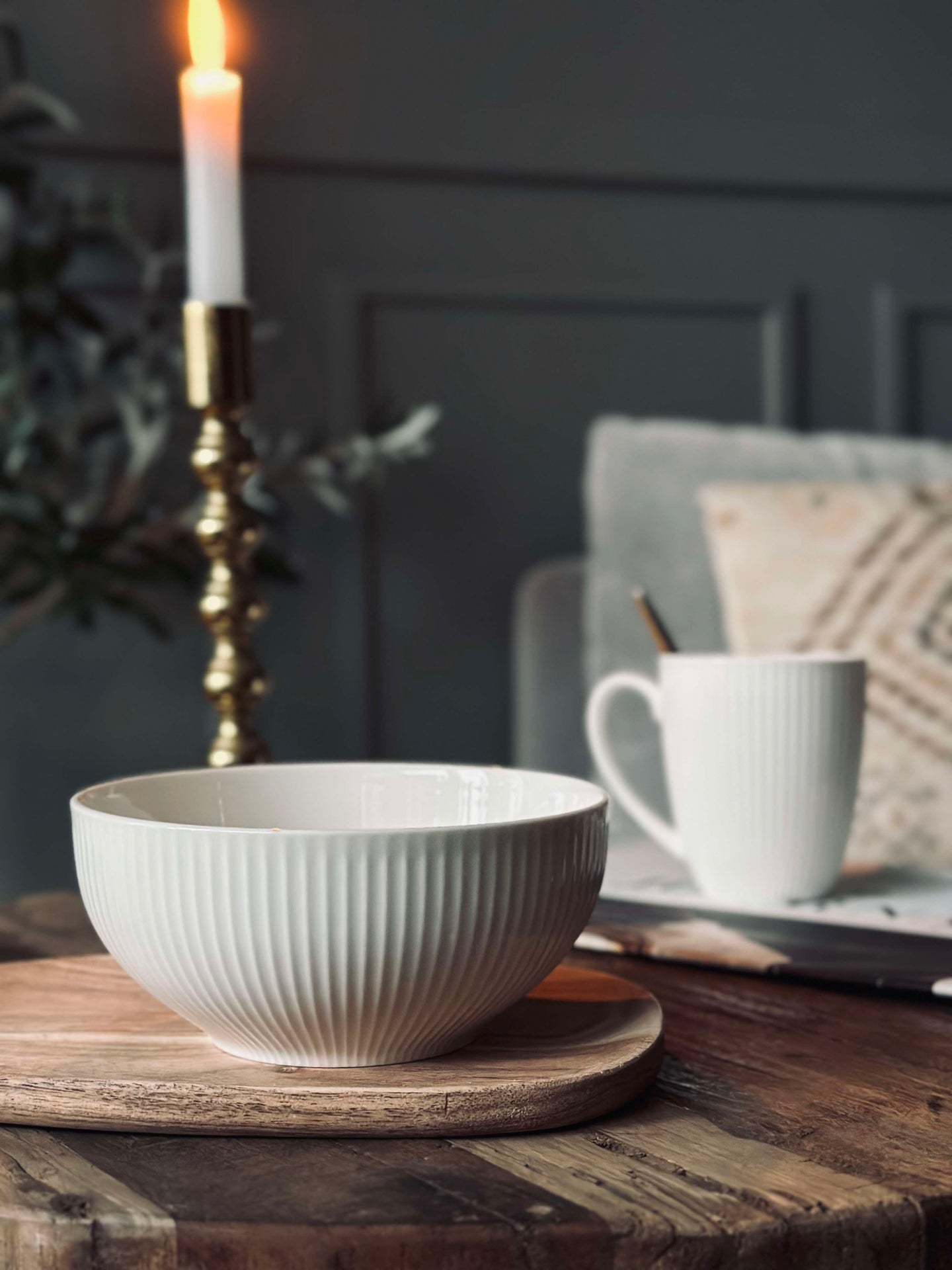 Räfflad Skål - Porslin