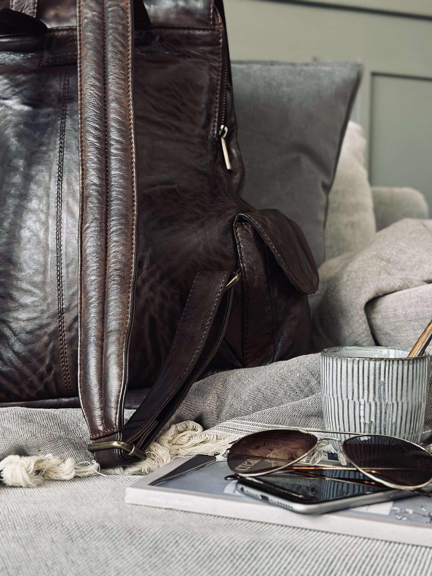 Ryggsäck cool design – Mjukt lammskinn brun