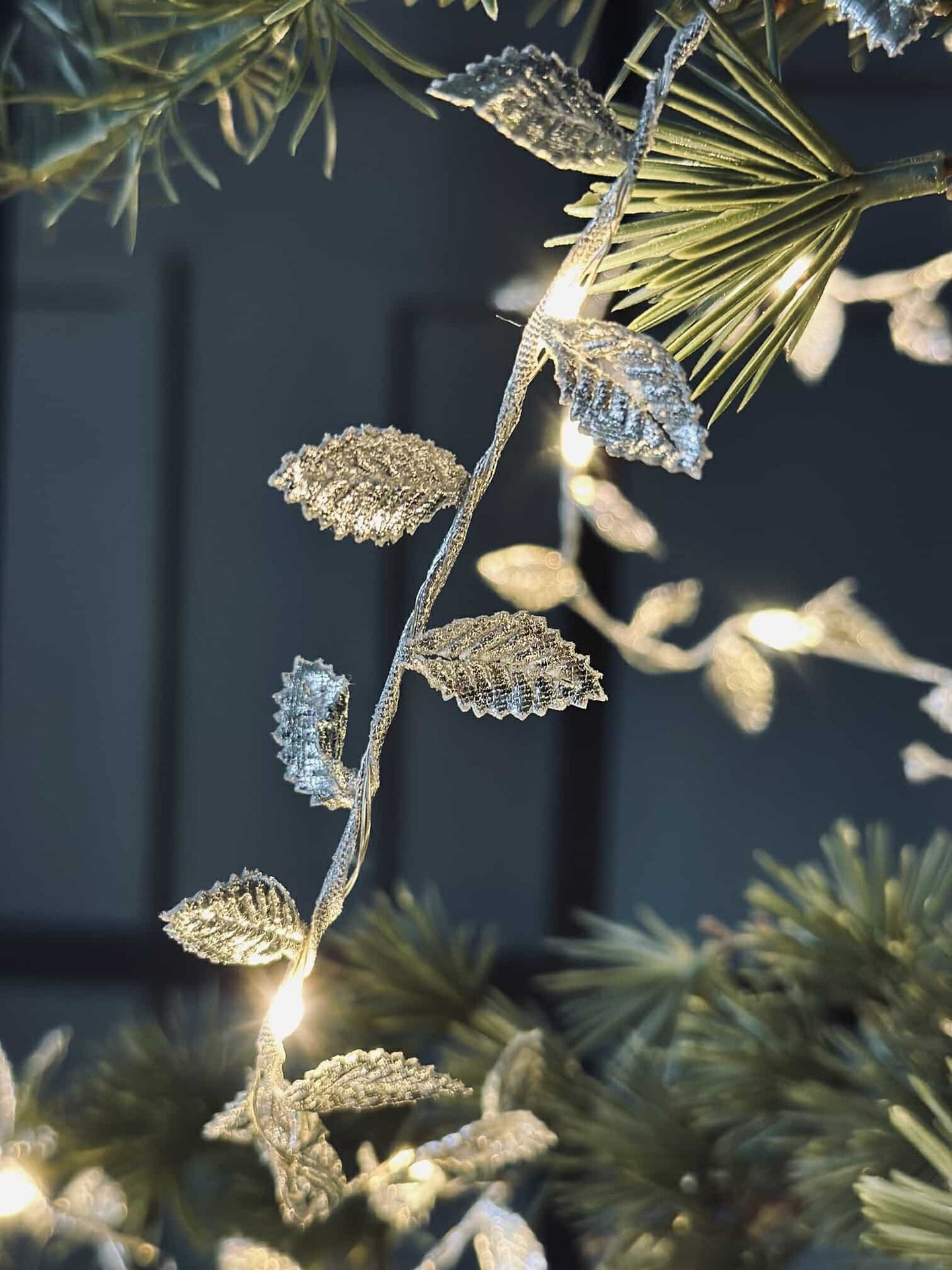 Ljusslinga med blad - Silver