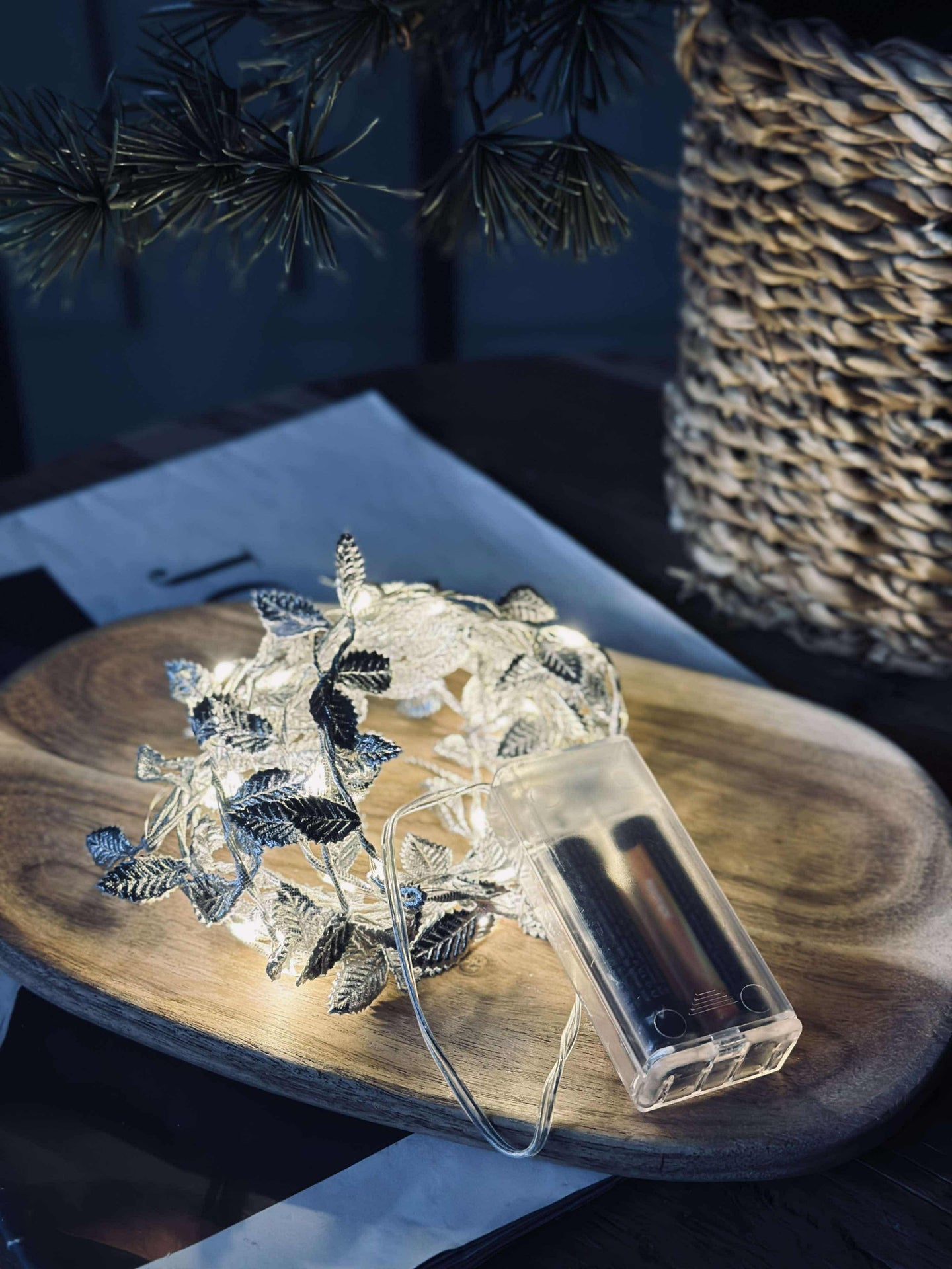 Ljusslinga med blad - Silver