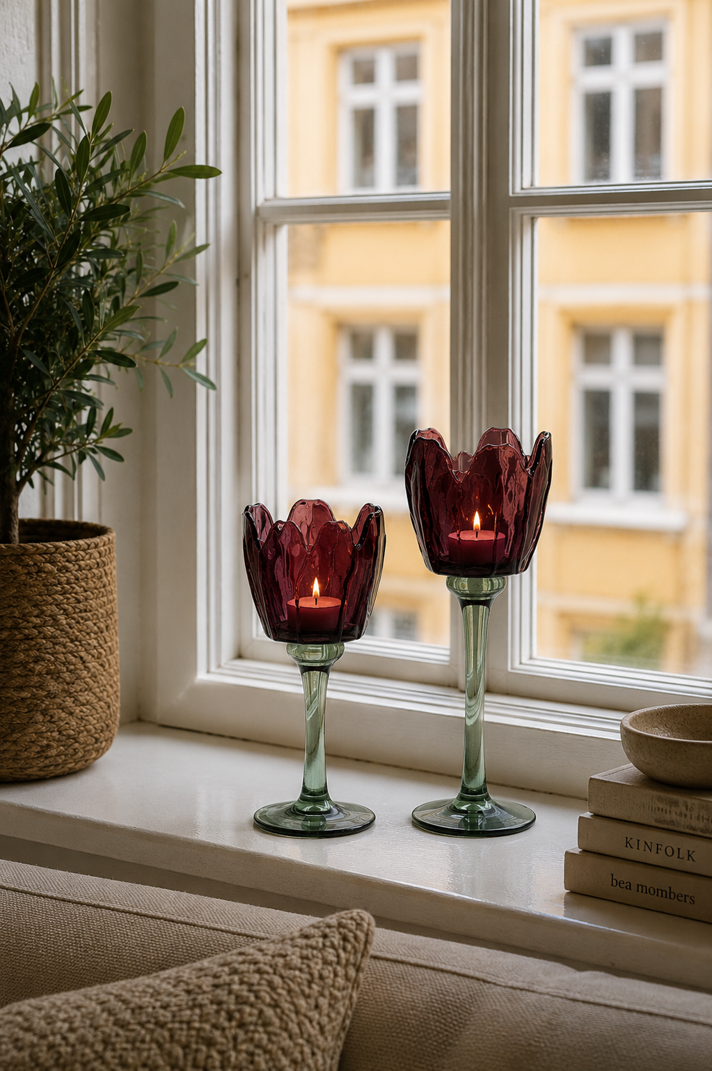 Ljusstake flower - Vinröd / grön