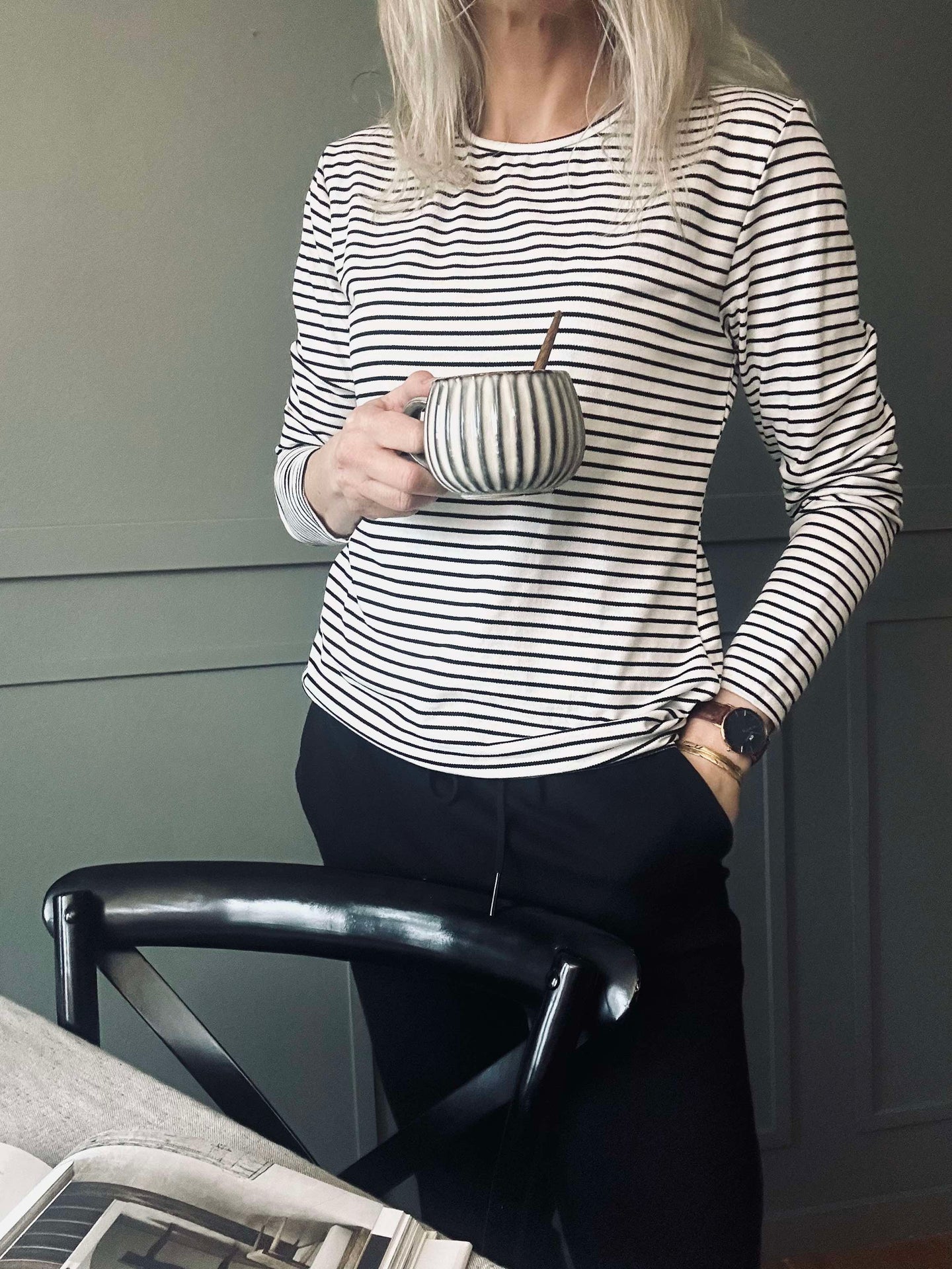 Blus Christel randig - Black / Creme