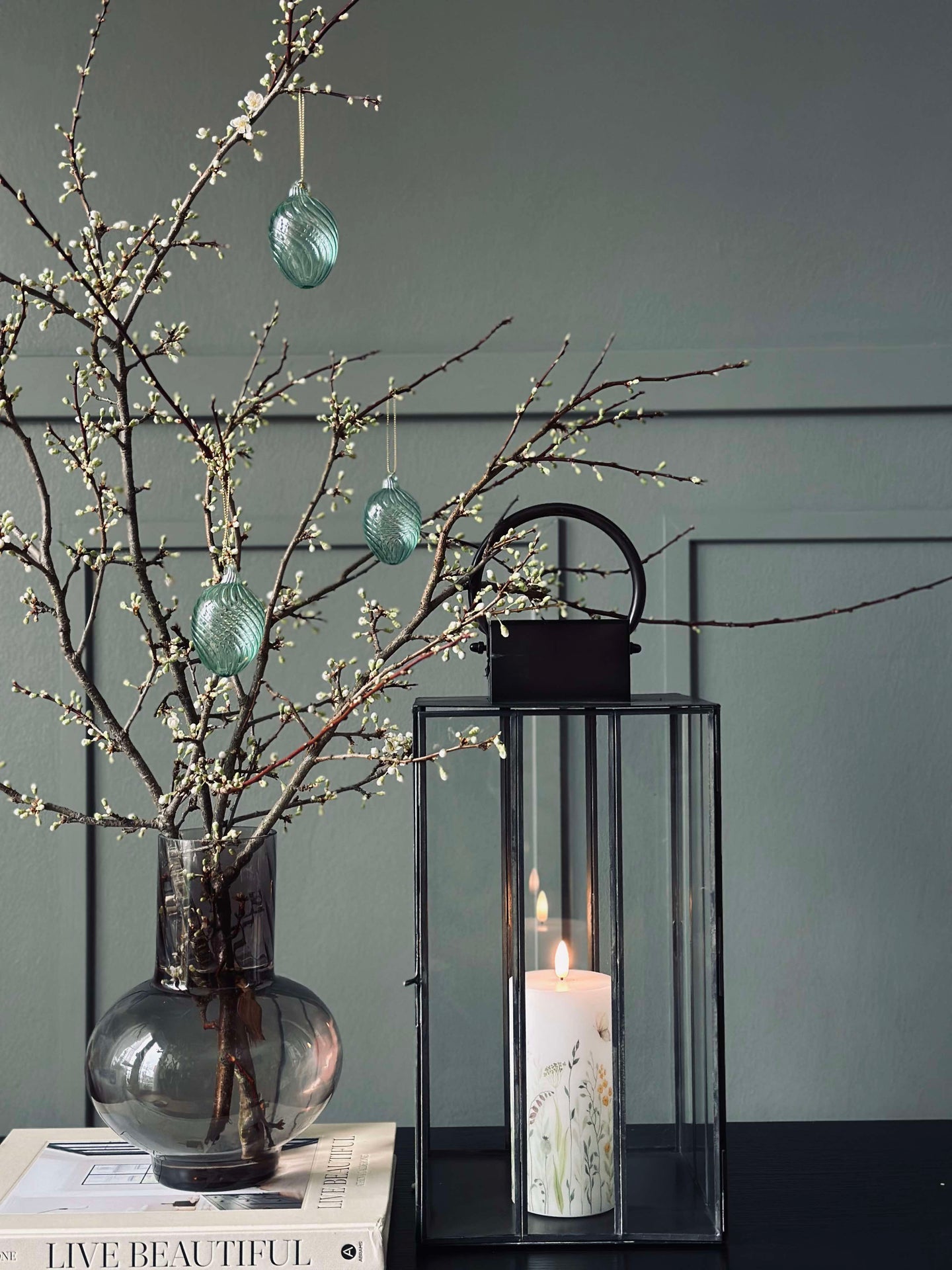 Hängande ägg i glas med ränder - 3 st. Grön