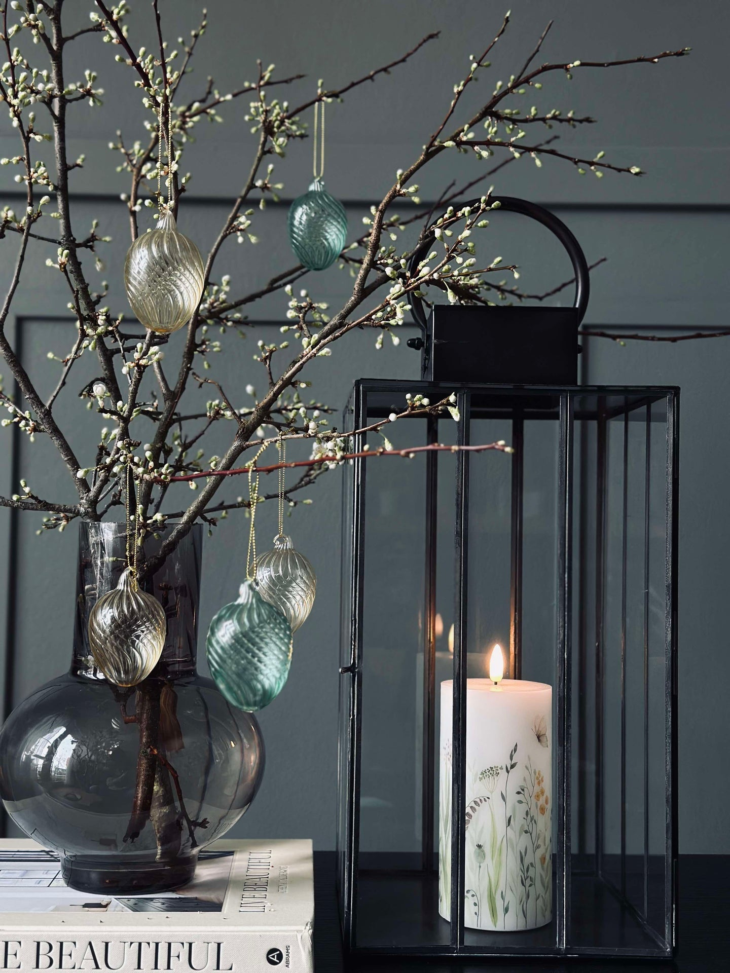 Hängande ägg i glas med ränder - 3 st. Grön