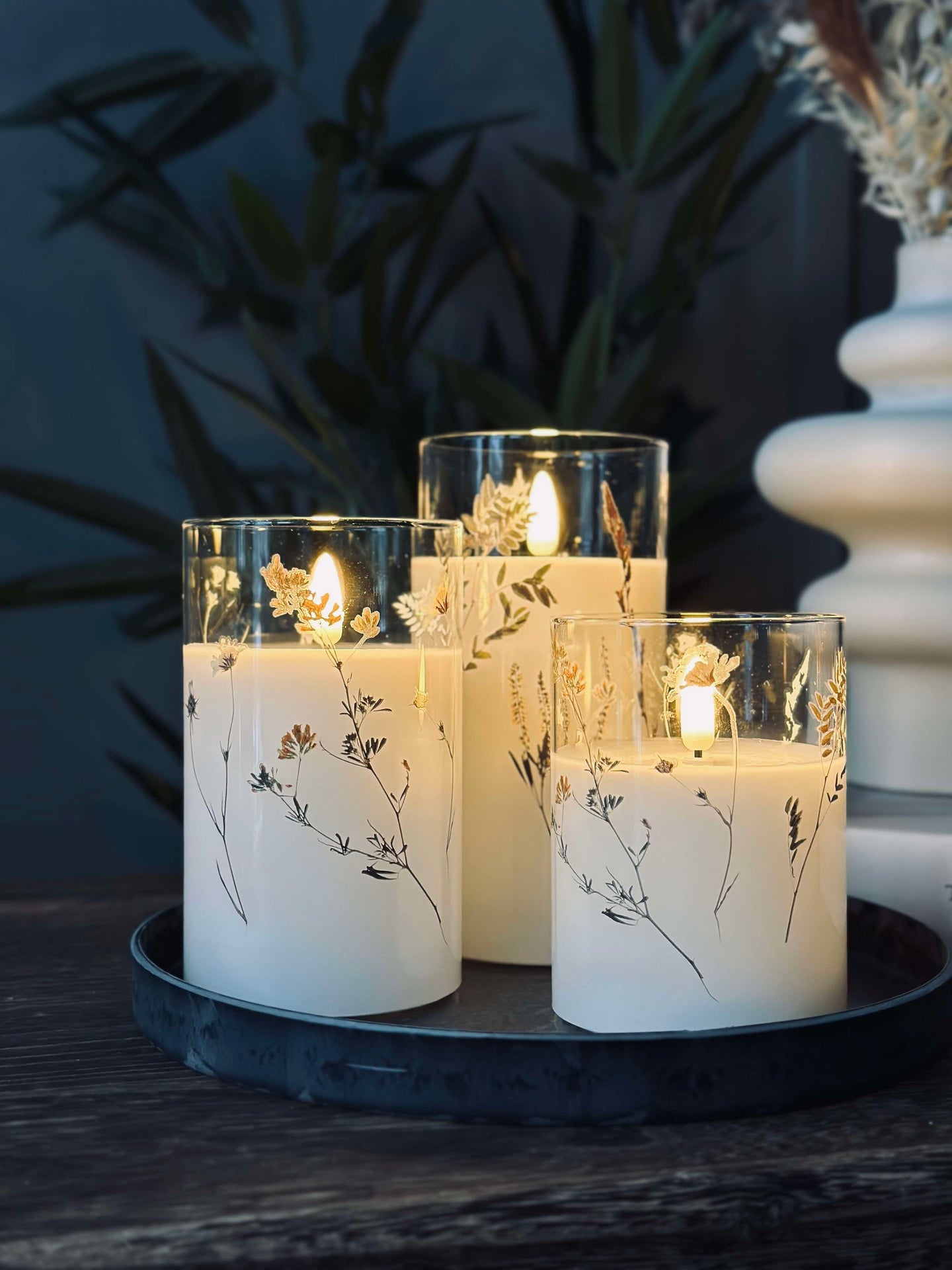 LED FLORA Cylinder – Set om 3 st och fjärrkontroll