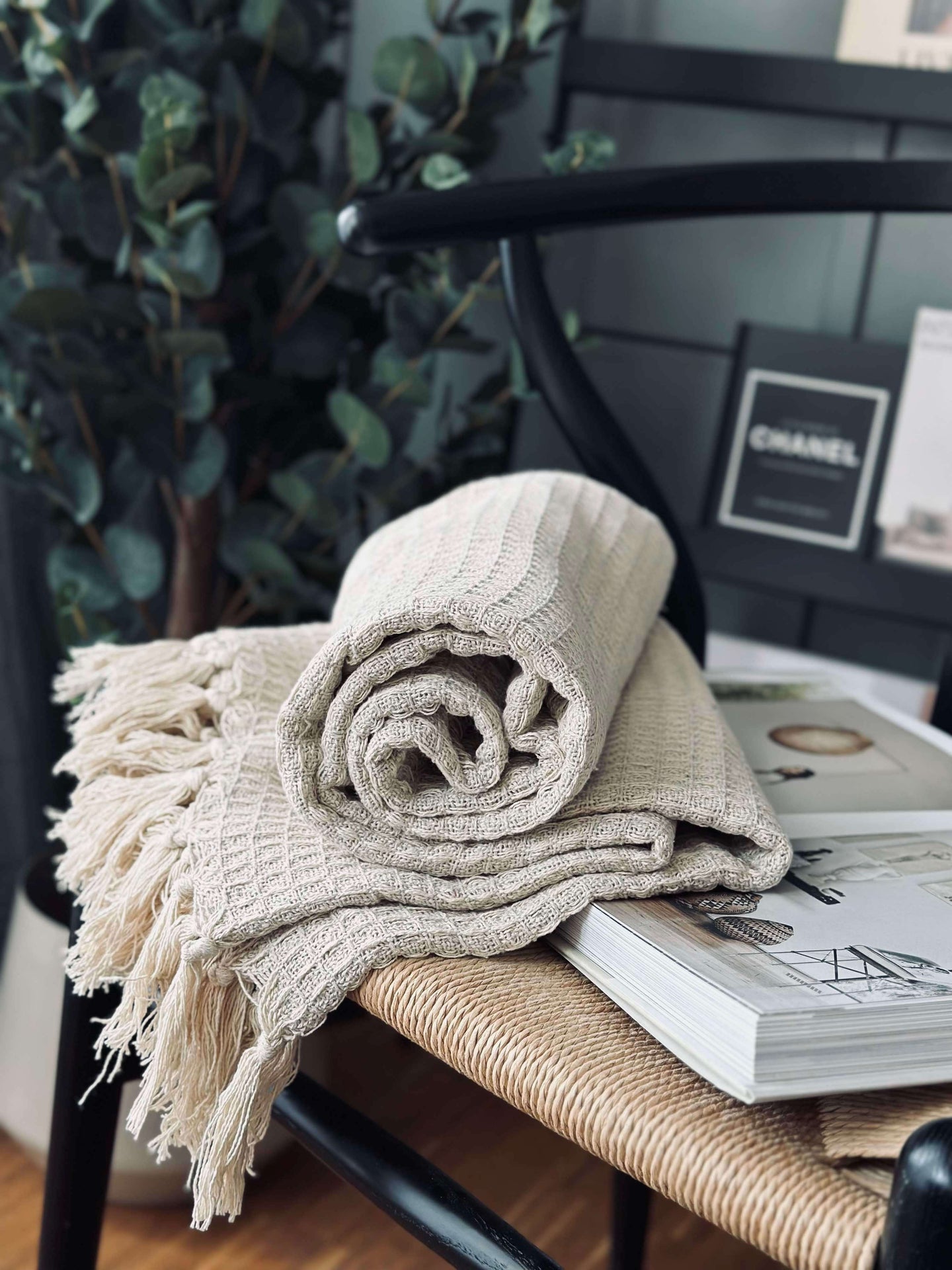 Pläd i våfflad bomull - Natur