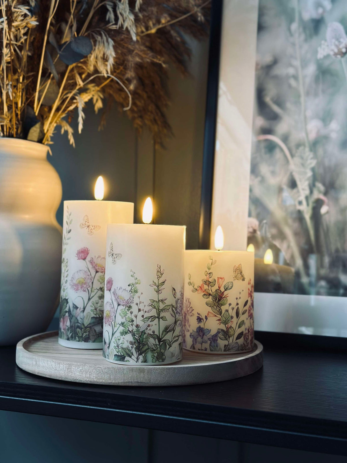 LED blockljus FLORA – Set med 3 st och fjärrkontroll