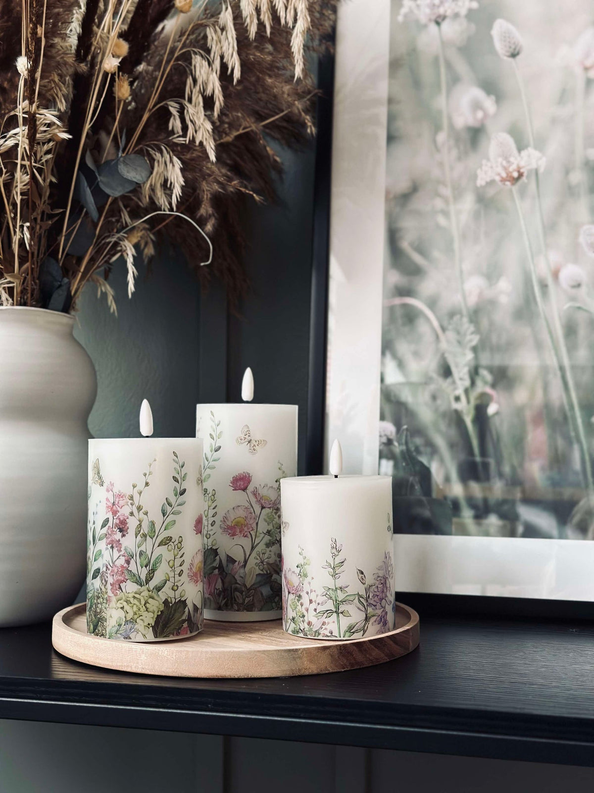 LED blockljus FLORA – Set med 3 st och fjärrkontroll
