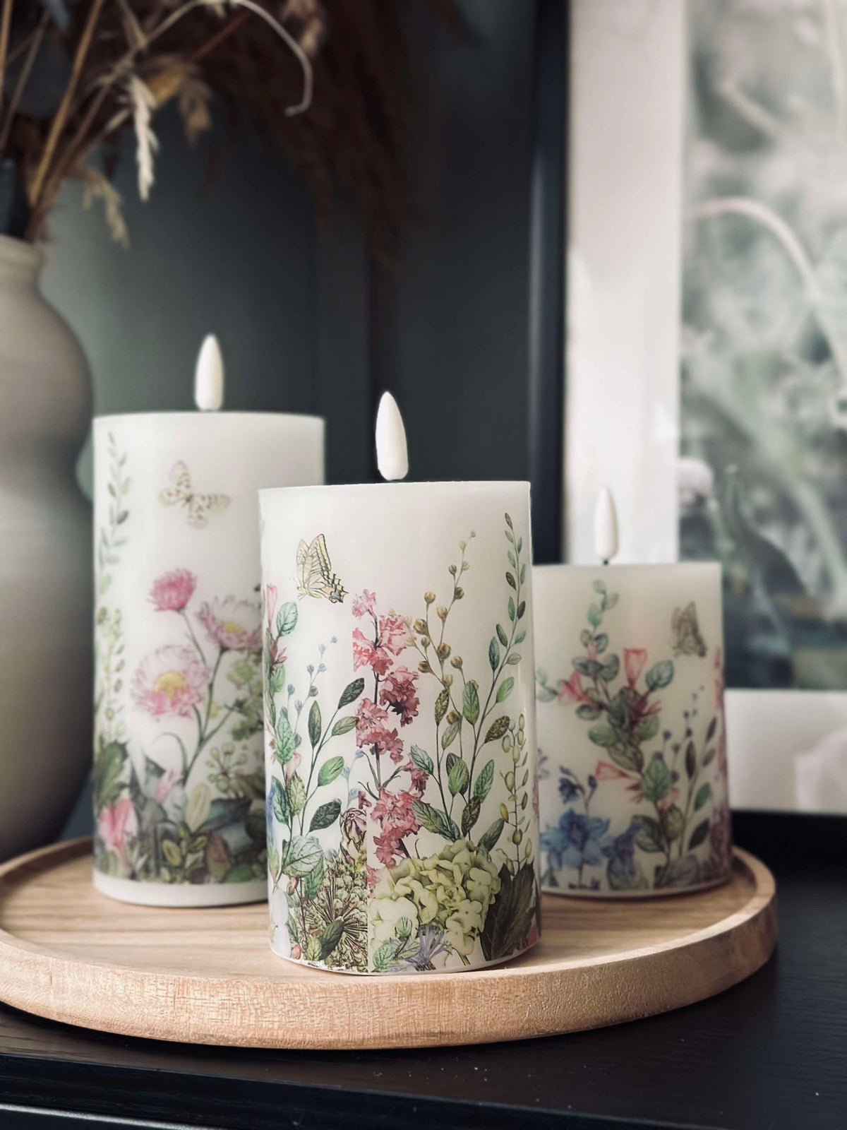 LED blockljus FLORA – Set med 3 st och fjärrkontroll