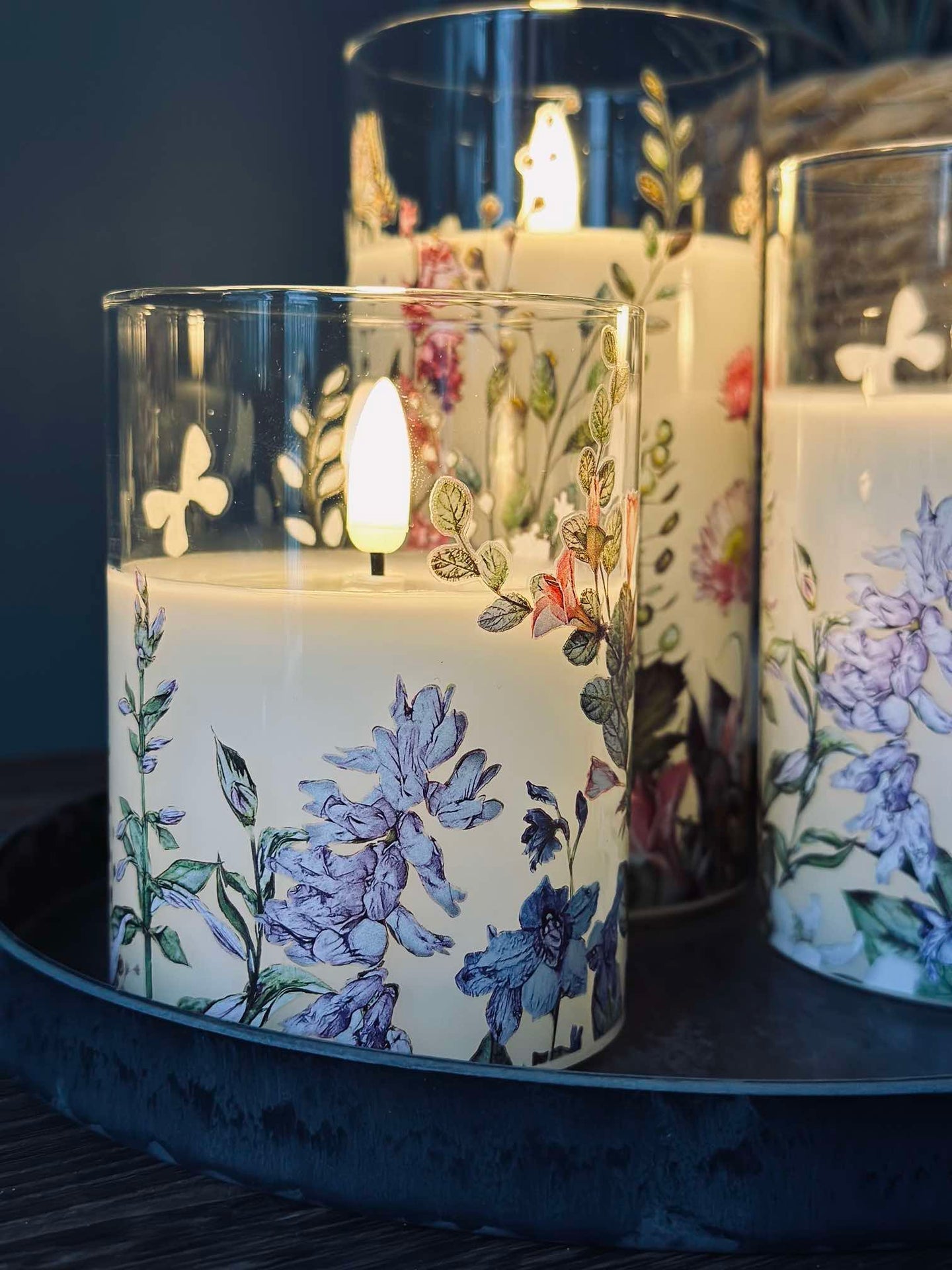 LED FLORA Cylinder – Set med 3 st och fjärrkontroll