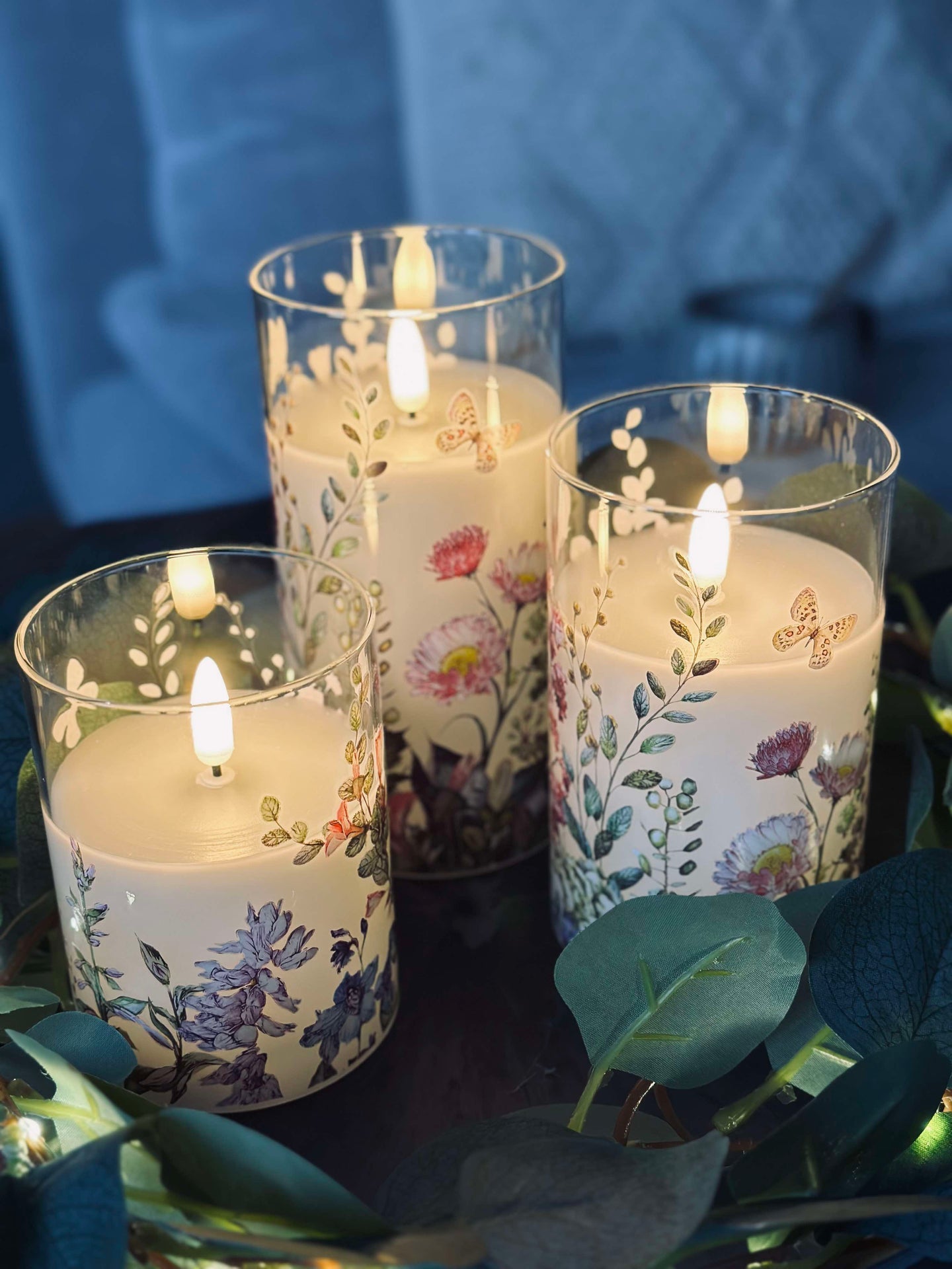 LED FLORA Cylinder – Set med 3 st och fjärrkontroll