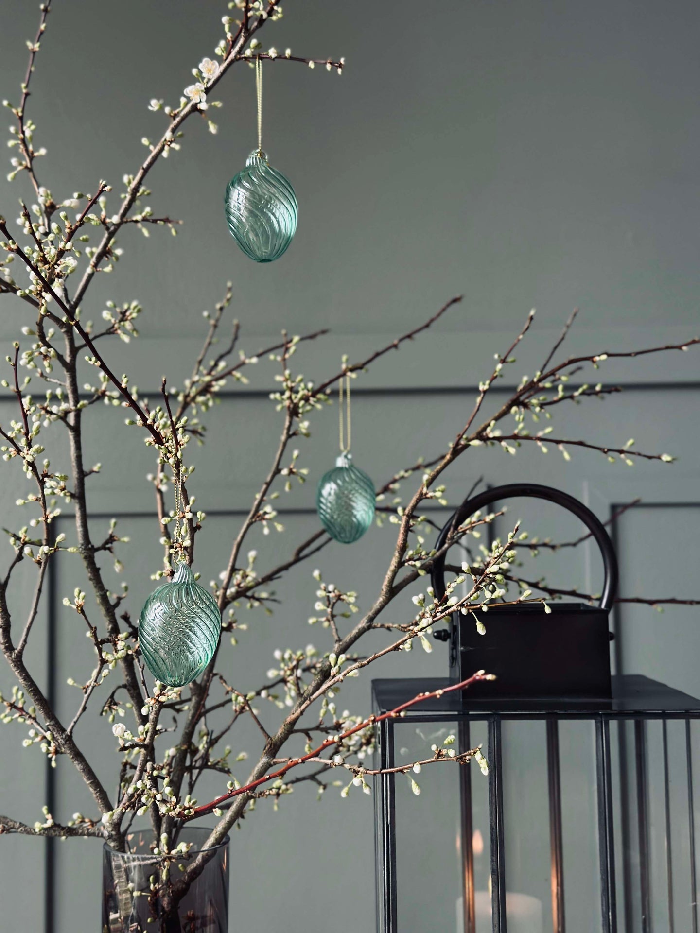 Hängande ägg i glas med ränder - 3 st. Grön