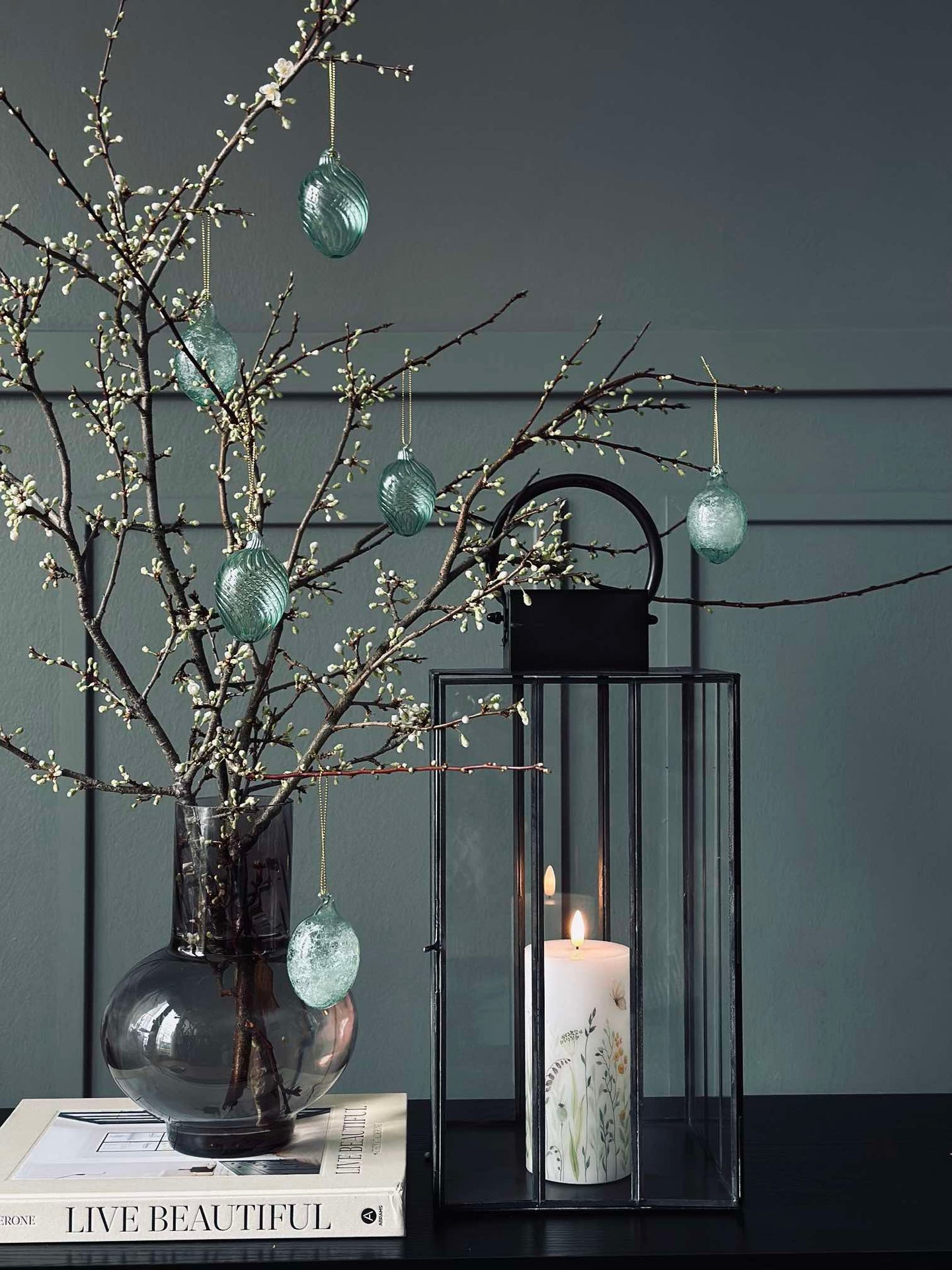 Hängande ägg i glas med ränder - 3 st. Grön