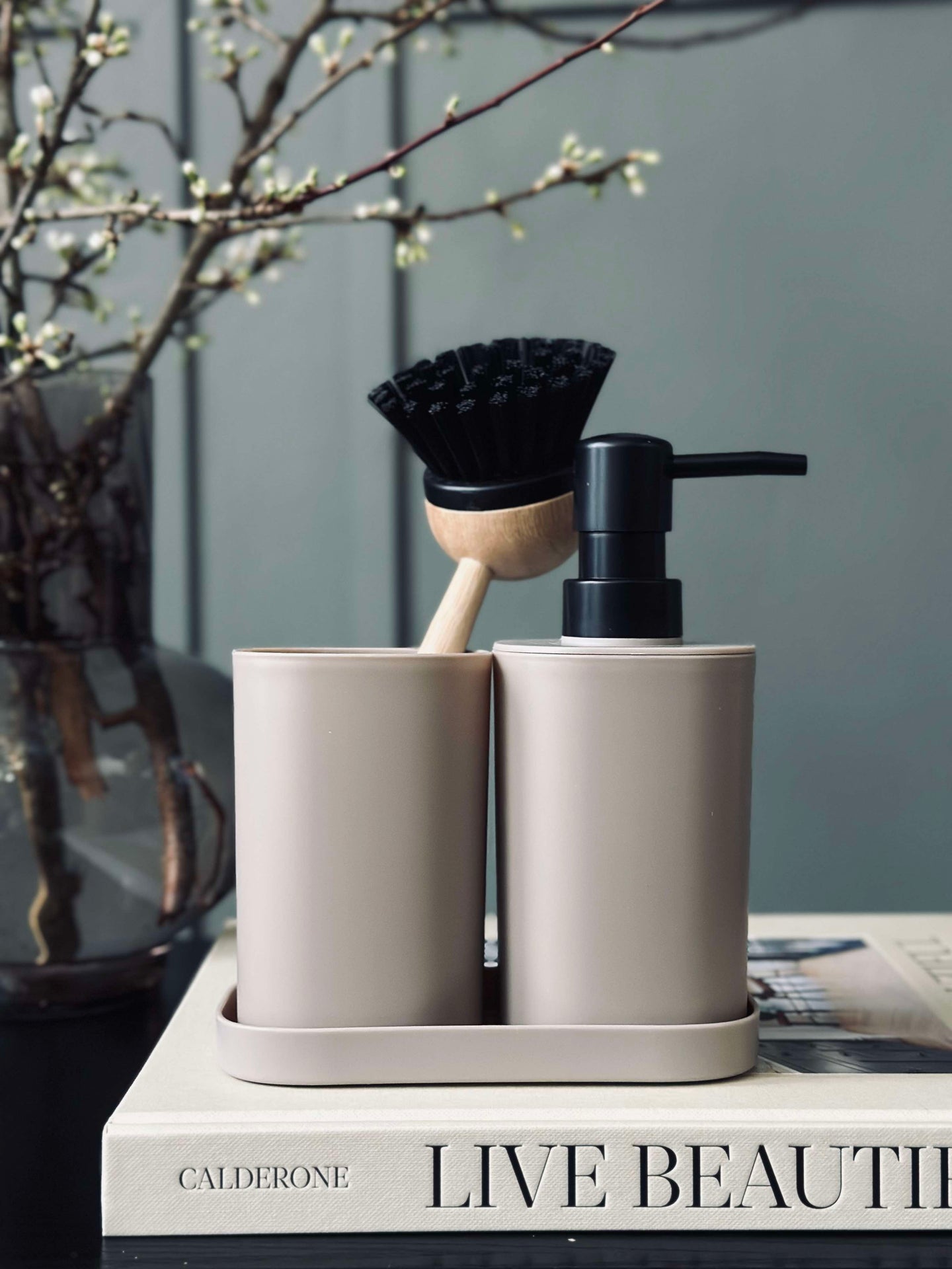 Dispenserset i beige - Set om 3 delar