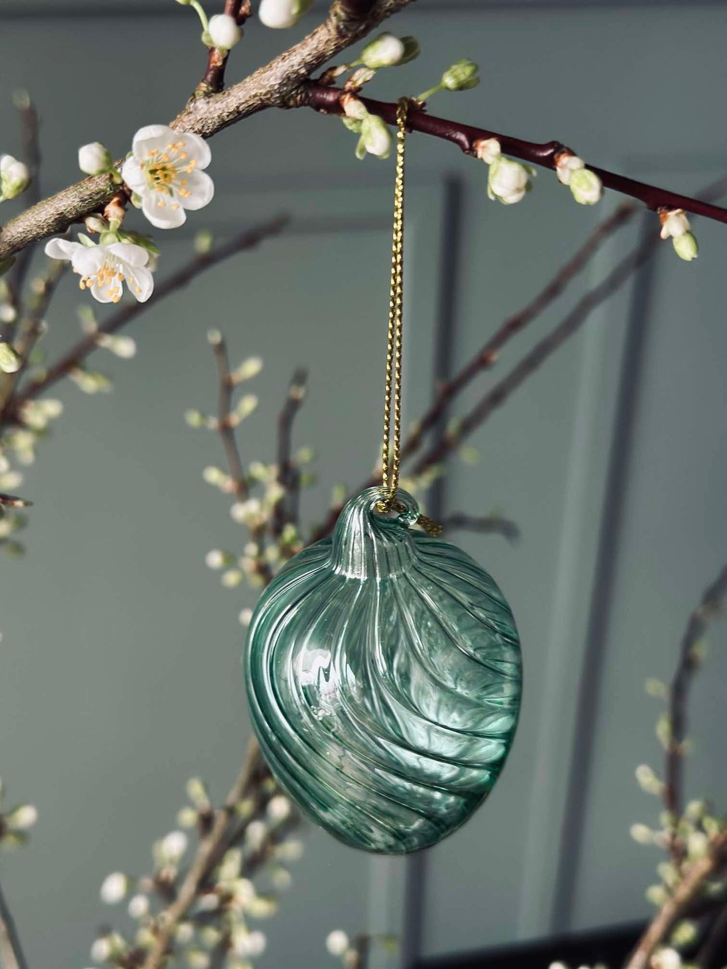 Hängande ägg i glas med ränder - 3 st. Grön